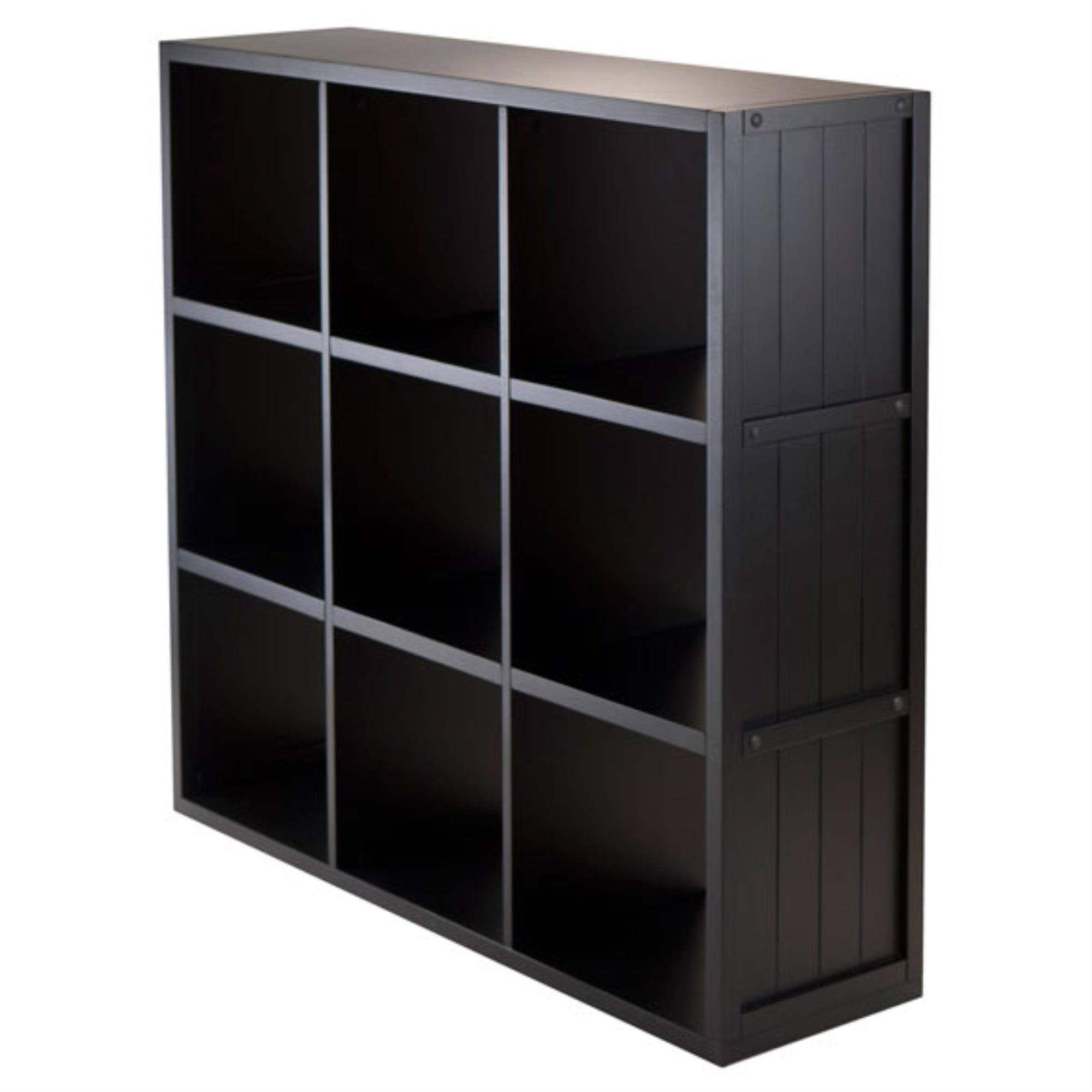 Winsome 40" Timothy Shelf 3X3 Slots Black: Mid-Century Modern Bookcase, Fixed Shelves, Wood Composite