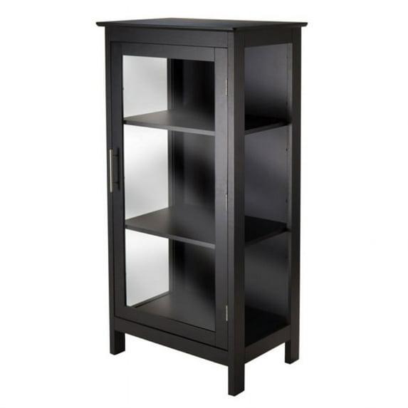 Poppy Display Curio Cabinet with Glass Door Wood/Black - Winsome: Tempered Glass, 3 Fixed Shelves, Metal Handle