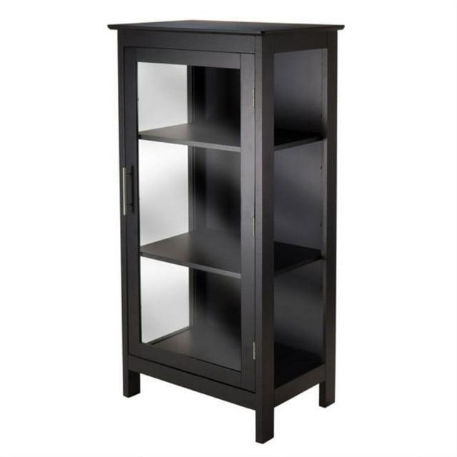 Poppy Display Curio Cabinet with Glass Door Wood/Black - Winsome: Tempered Glass, 3 Fixed Shelves, Metal Handle