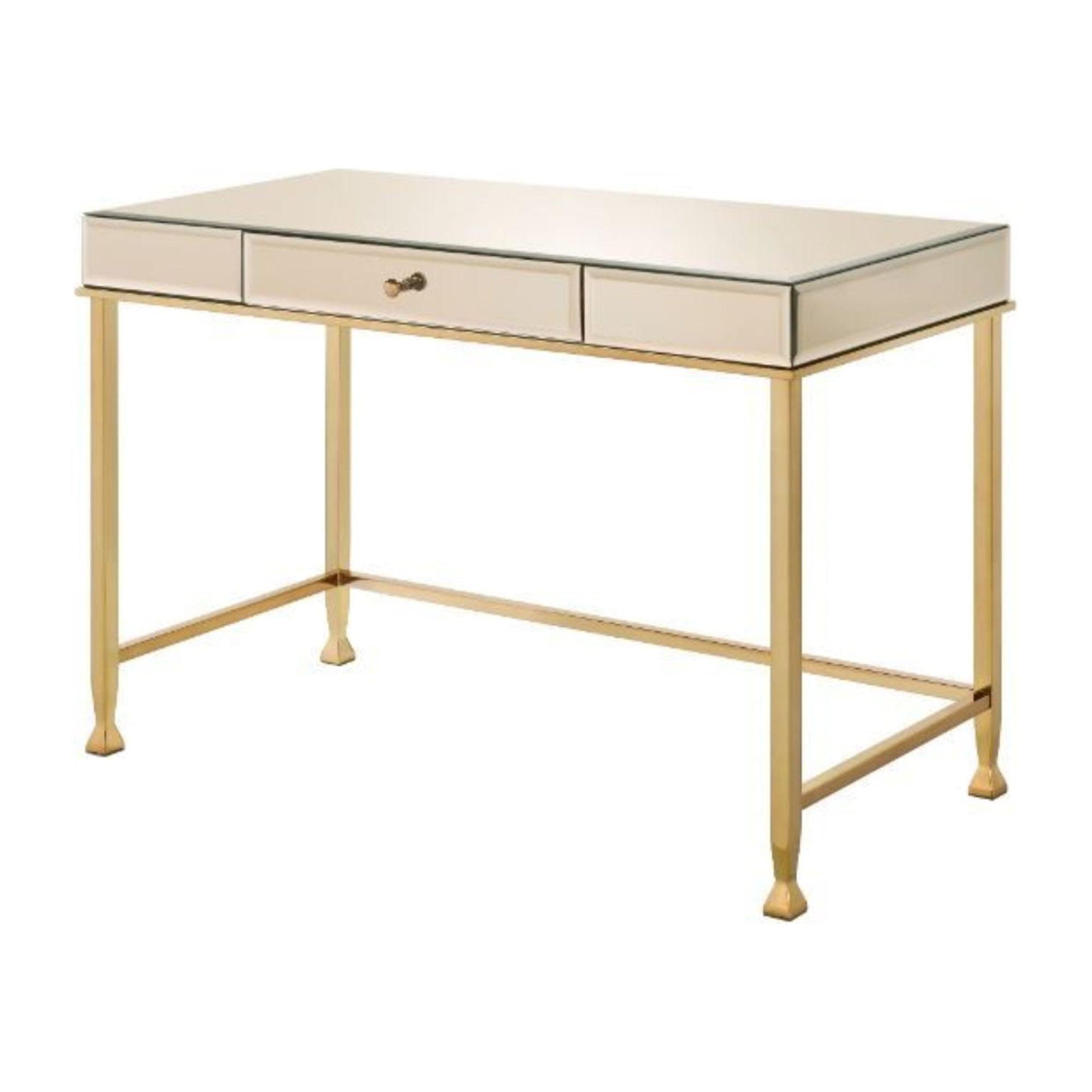 Canine Writing Desk Smoky Mirrored/Champagne - Acme Furniture: Beveled Edge, Wood Composite Frame, Home Office
