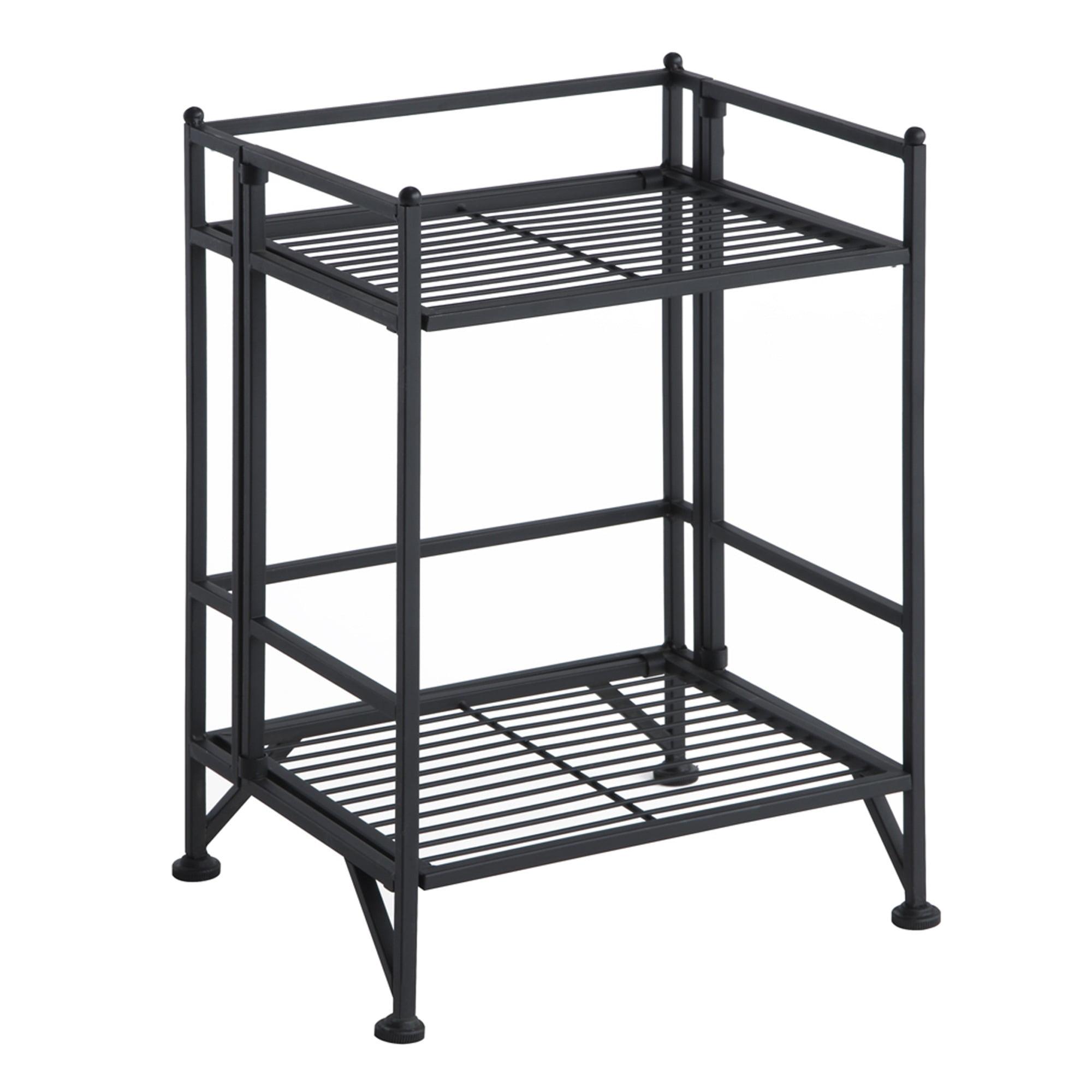 Adjustable Black 2-Tier Folding Metal Shelf