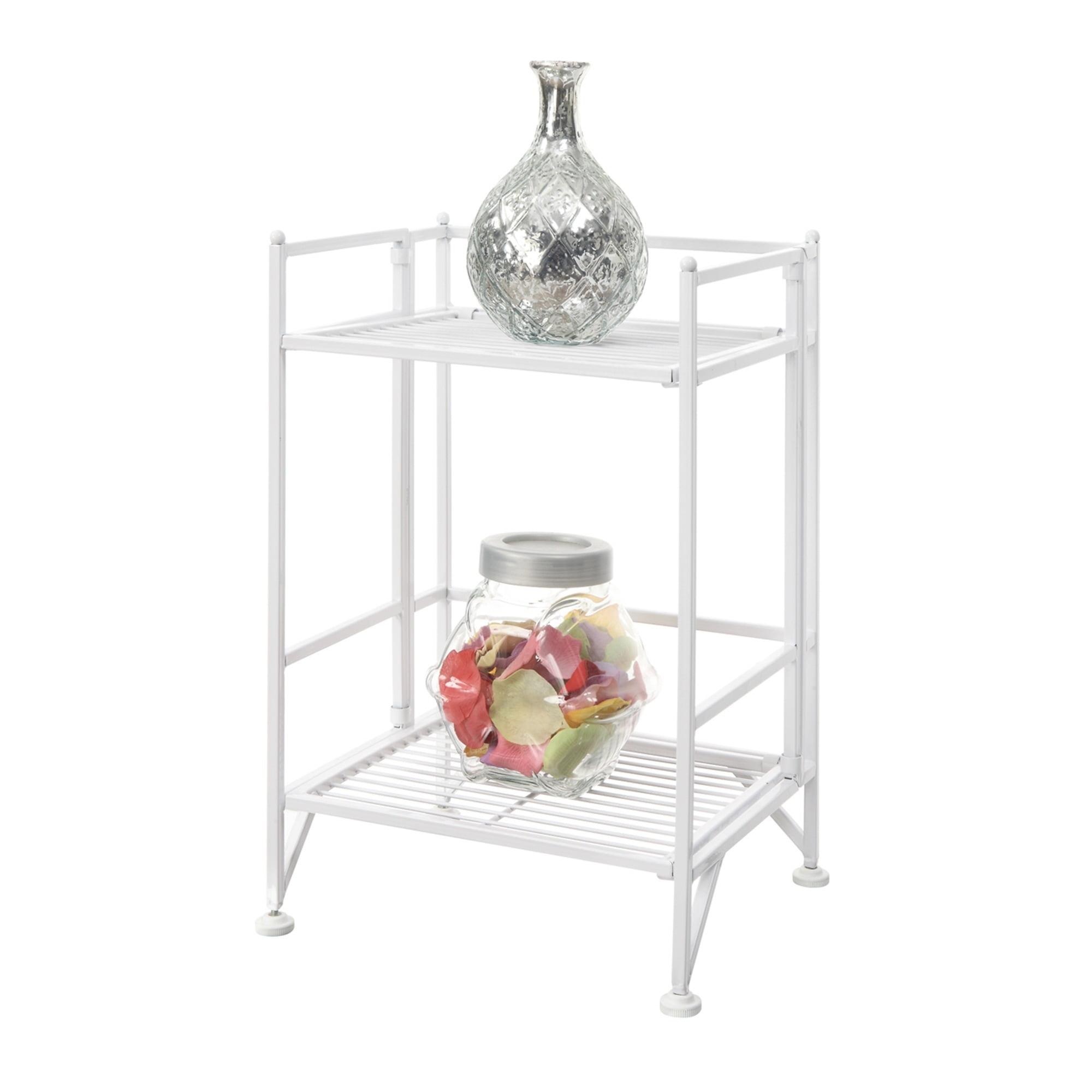 Compact White 2-Tier Adjustable Metal Folding Shelf