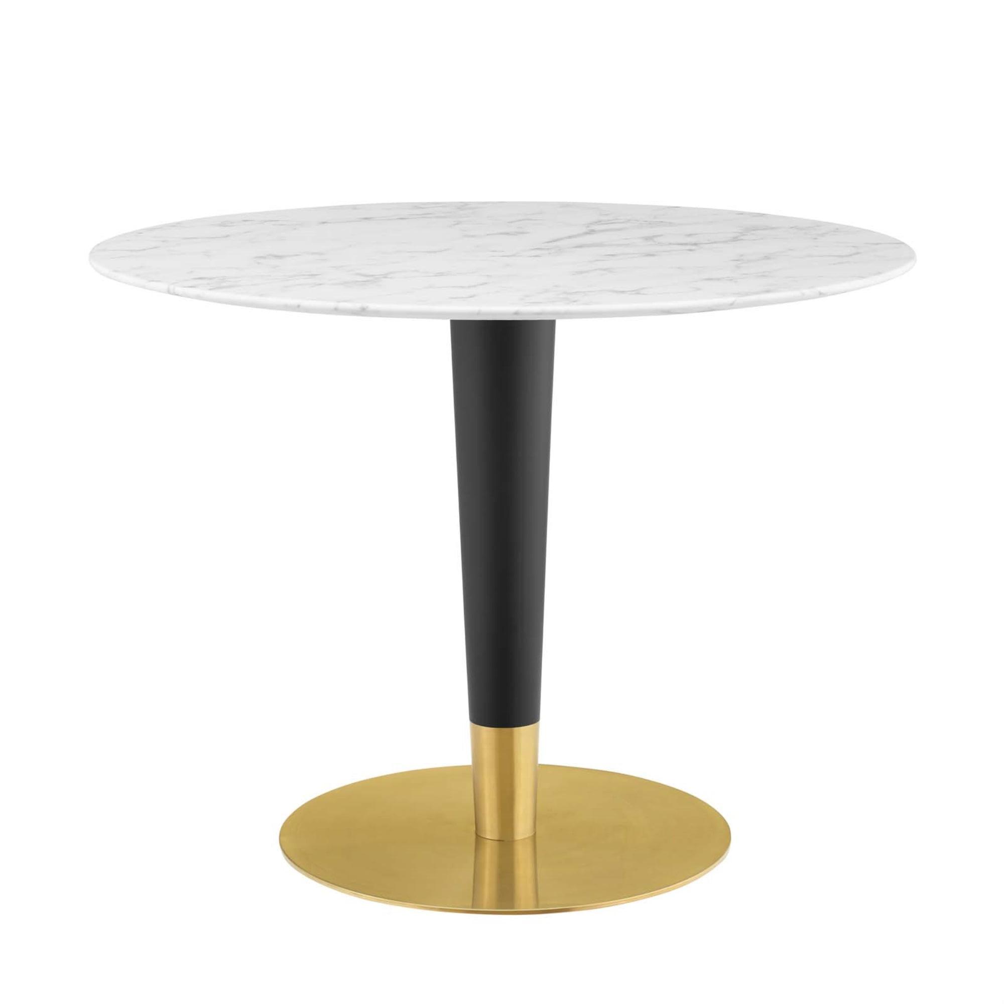 Modway Zinque 39.5" Round Wood & Artificial Marble Dining Table in White/Gold