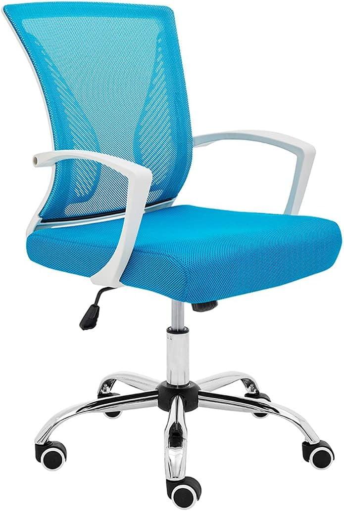 Ergonomic Design Breathable Mesh Modern Mid Back Office Desk Chair with Lumbar Support, Steel Base, and Rolling Wheels, White & Aqua