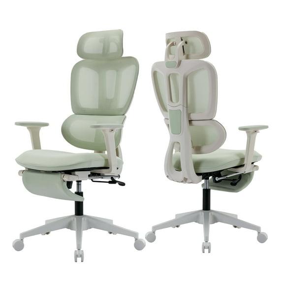 Hforesty Ergonomic Mesh Office Chair, Swivel Computer Chair with 3D Lumbar Support, High Back Desk Chair with Footrest, Headrest and 2D Armrests,300lbs, Green
