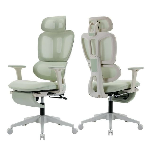 Hforesty Ergonomic Mesh Office Chair, Swivel Computer Chair with 3D Lumbar Support, High Back Desk Chair with Footrest, Headrest and 2D Armrests,300lbs, Green