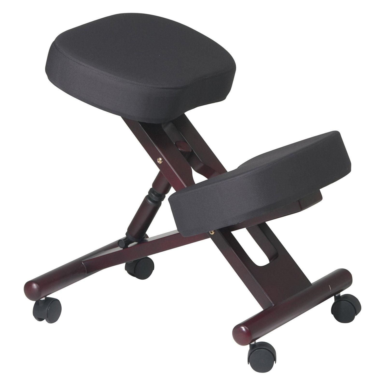 Ergonomically Black Fabric Wood Knee Office Chair in Mahogany Legs