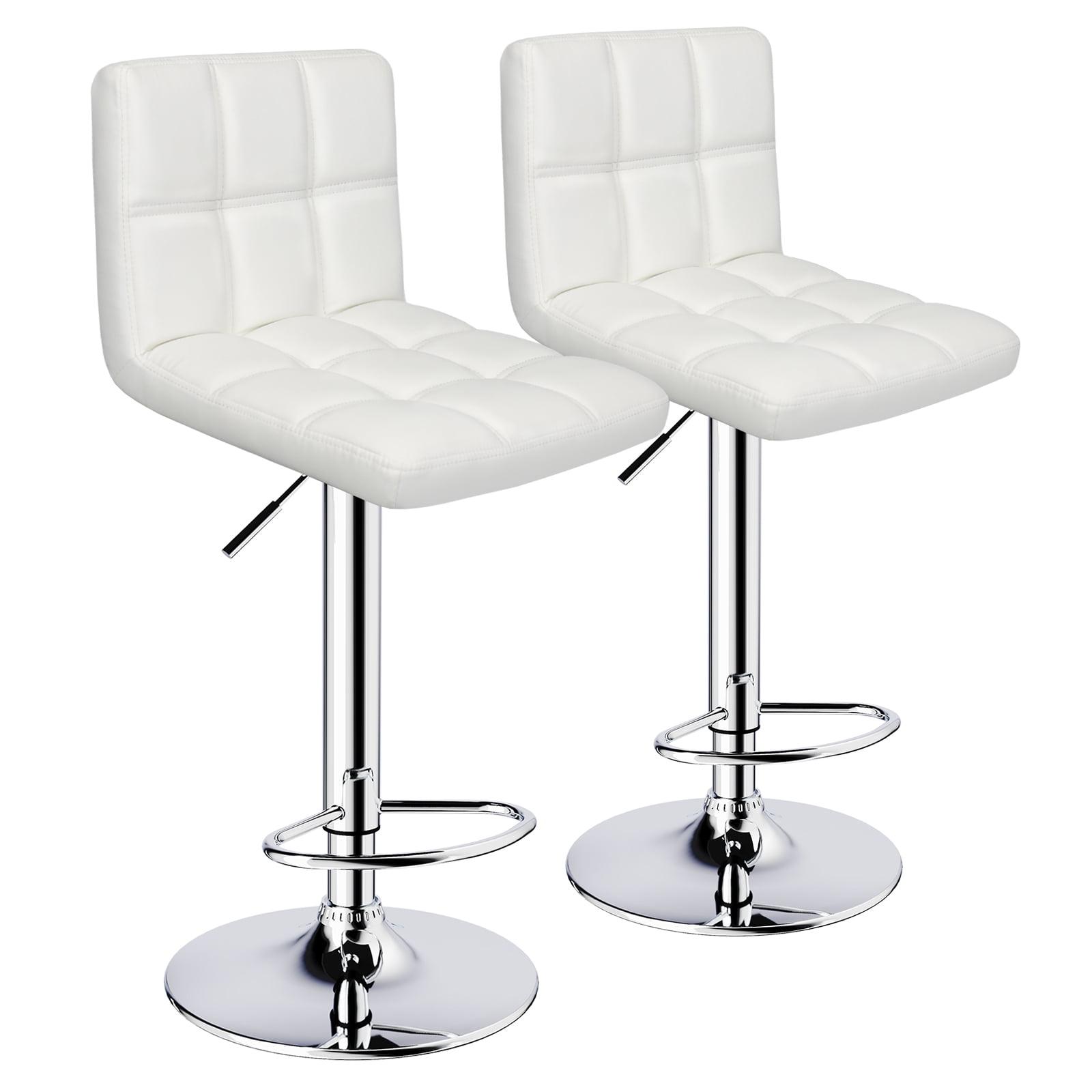 Set of 2 White Adjustable Swivel Bar Stools with Metal Base