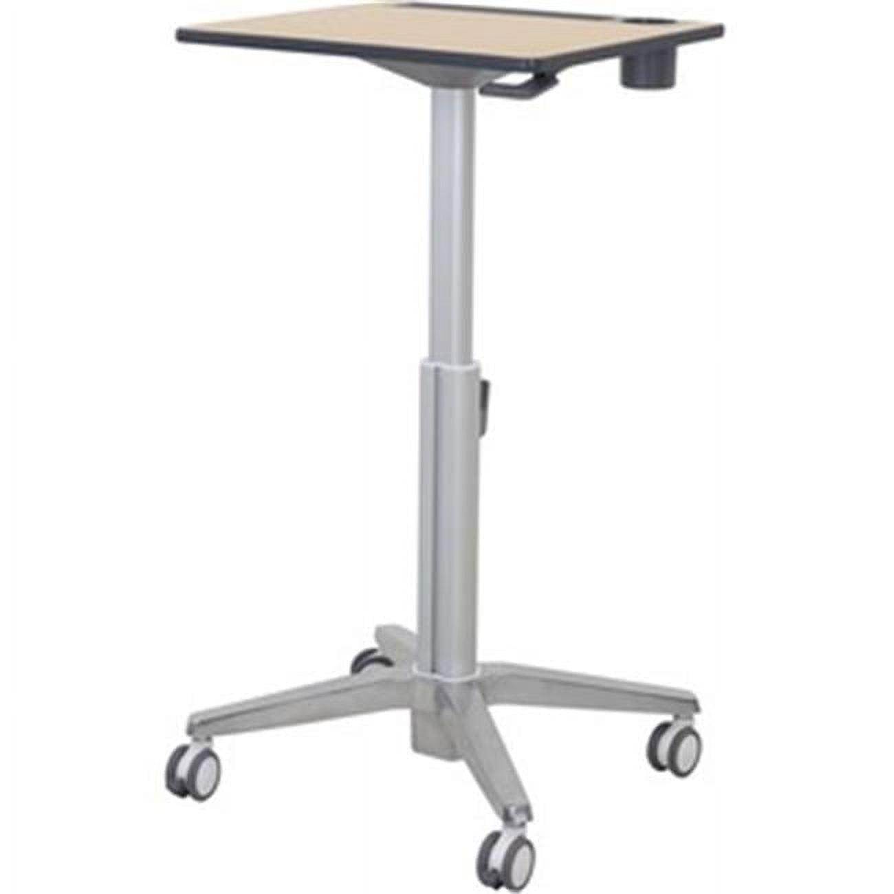 Adjustable Gray Maple Mobile Sit/Standing Desk with Cup Holder