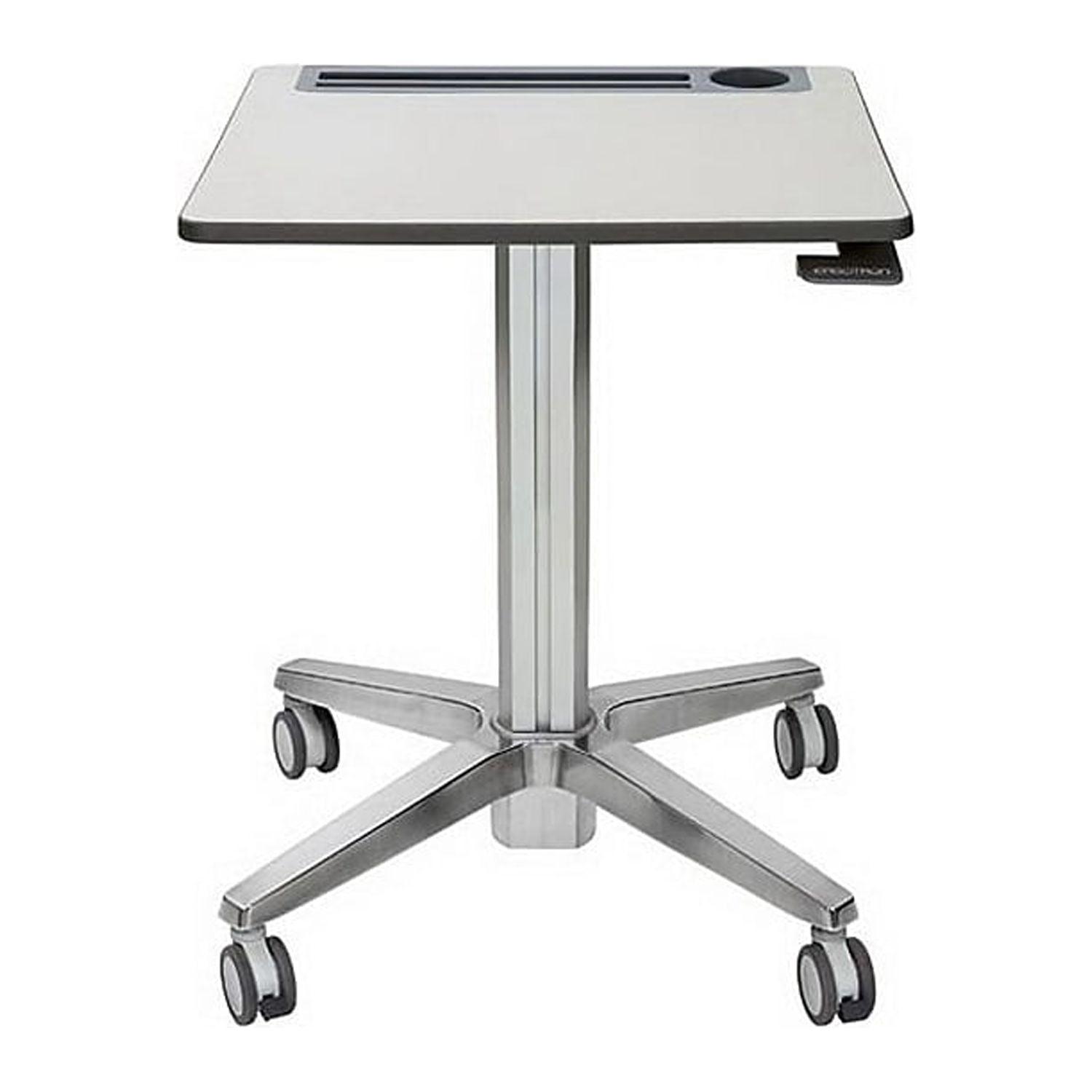Adjustable White MDF Mobile Sit/Standing Desk with Cup Holder
