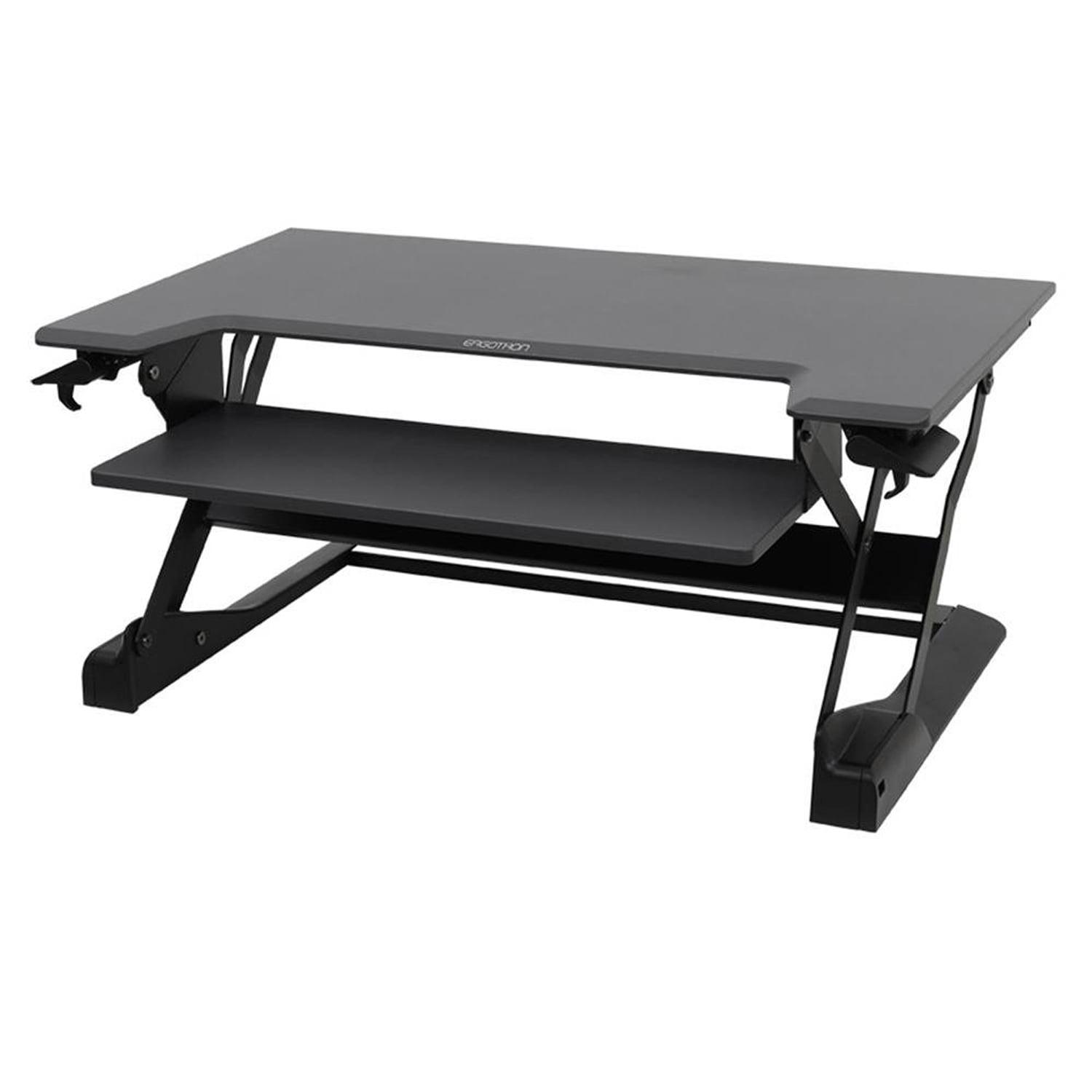 Sleek 37" Black Metal Sit-Stand Desk Converter with Pull-out Tray