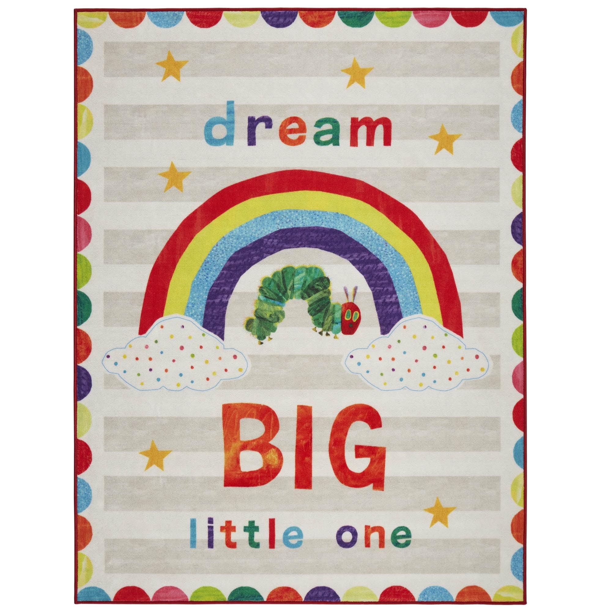 Eric Carle Eric Carle "The Very Hungry Caterpillar" Elementary Dream Big Little One Machine Washable Kids Area Rug, White/Grey, 35"X51"