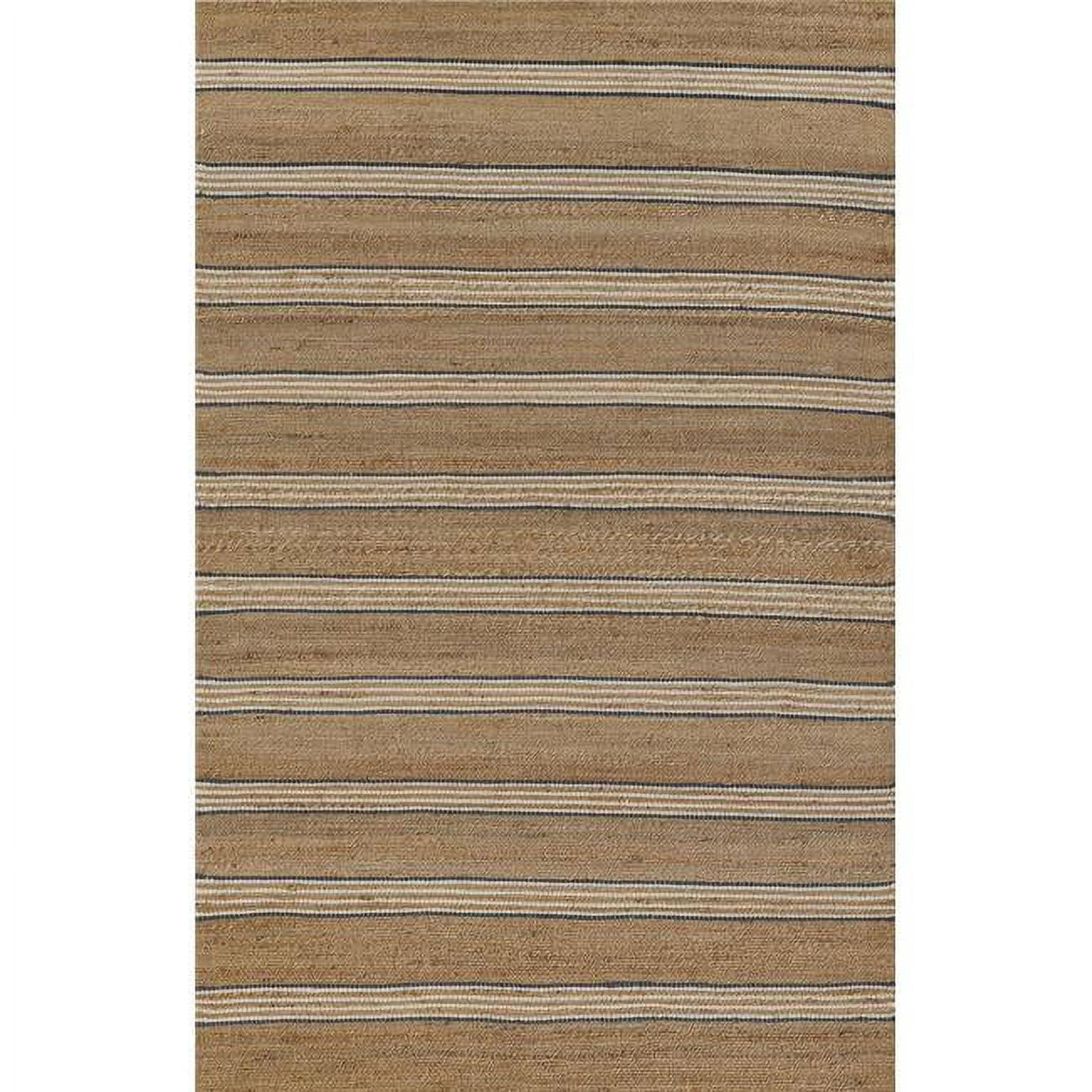 Blue and Brown Wool Stripe 10' x 14' Handmade Rug