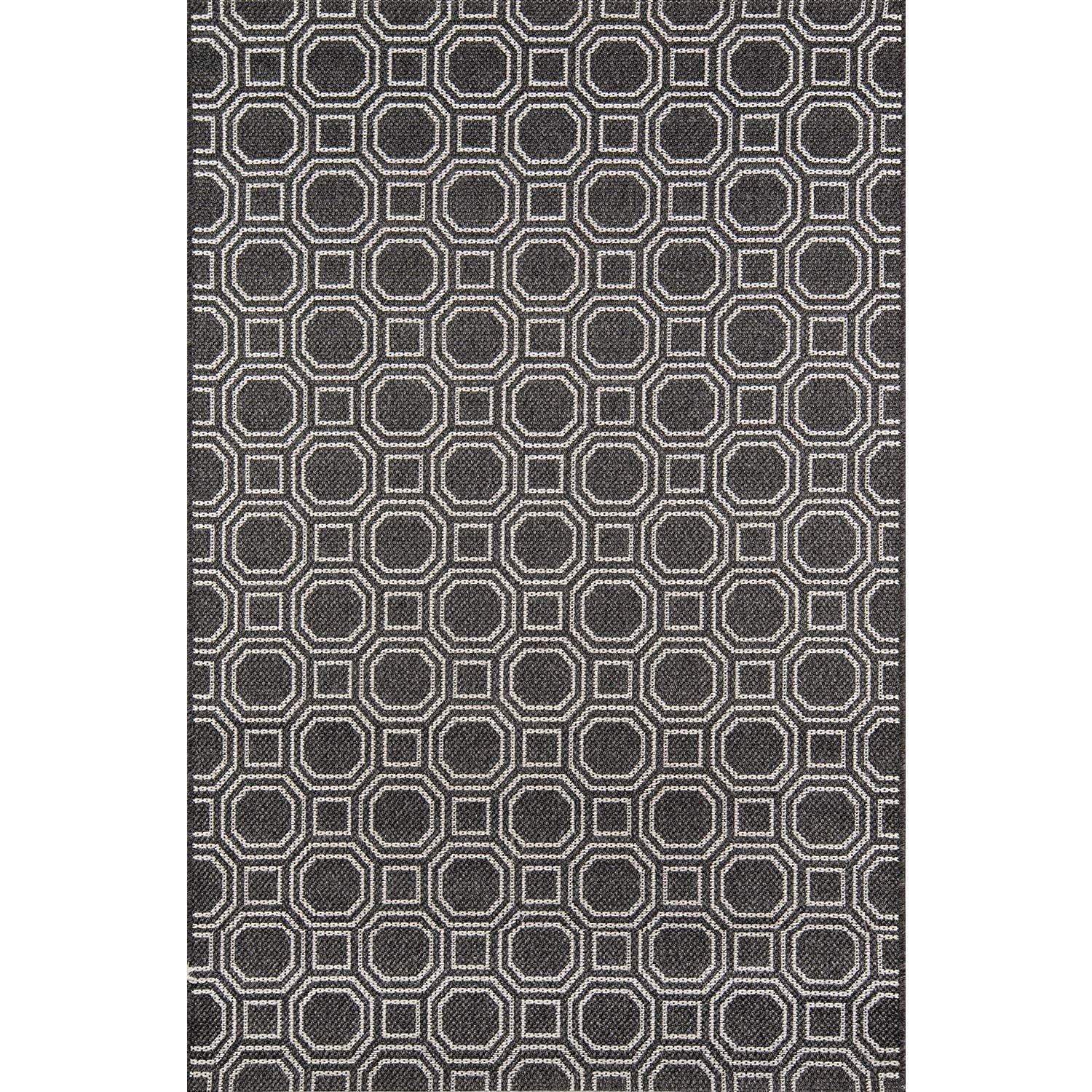 Charcoal Geometric Flat Woven Indoor/Outdoor Rug 47" x 67"