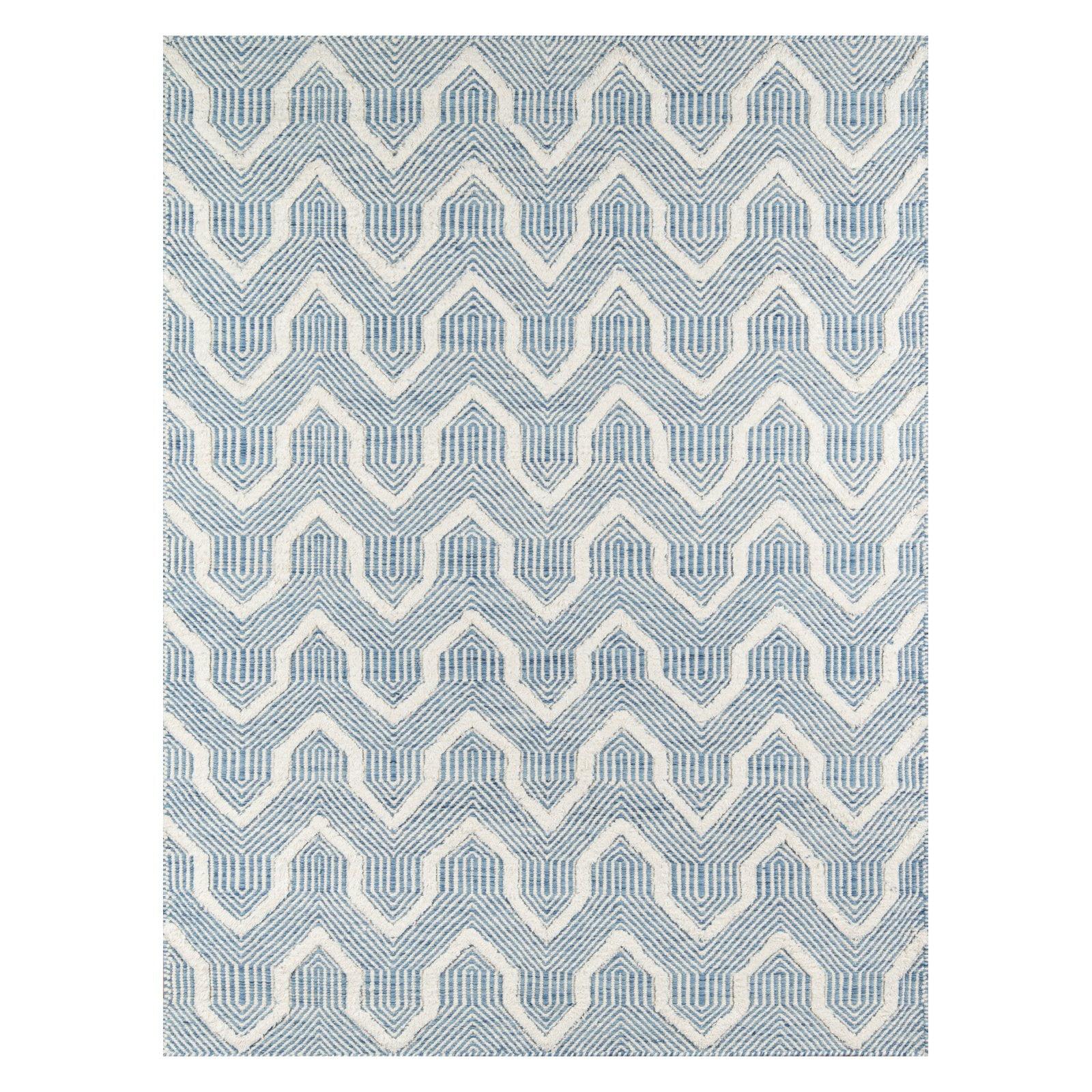 Langdon Geometric Handmade Flatweave Wool Blue/Ivory Area Rug