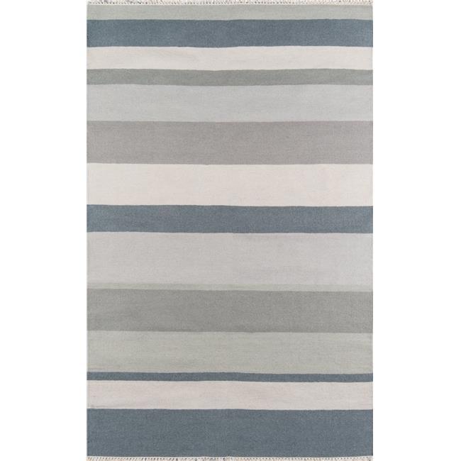 Gray and Beige Flat Woven Wool Striped Rug