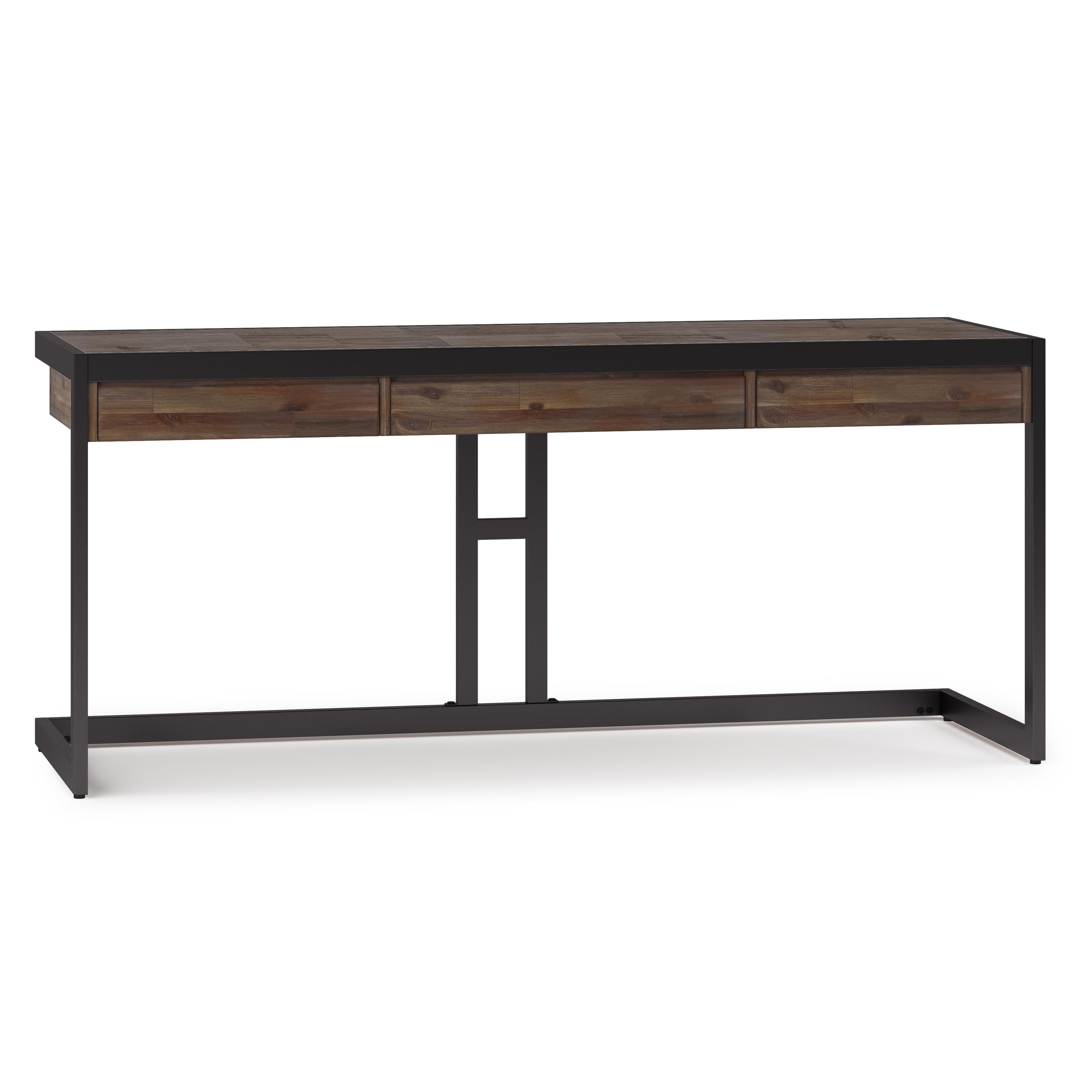 Simpli Home Erina Solid Acacia Wood Desk, Industrial Style with Keyboard Tray and 2 Drawers