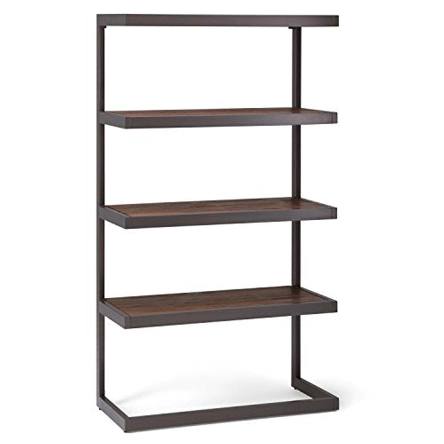 Erina Rustic Natural Aged Brown Solid Acacia and Metal Industrial Bookcase