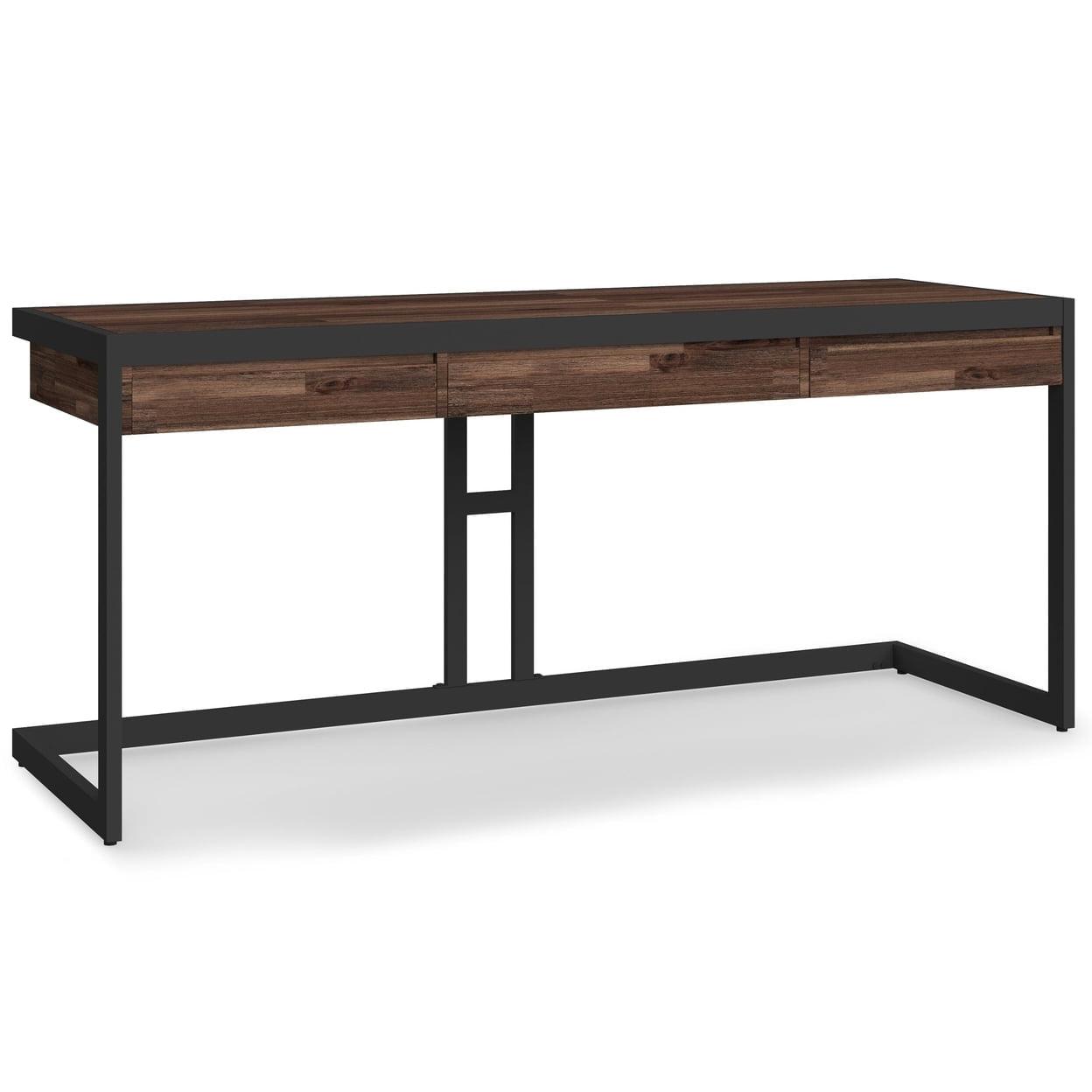Simpli Home Erina 48"W Solid Acacia Wood Small Desk, Industrial Style with Keyboard Tray and 2 Drawers