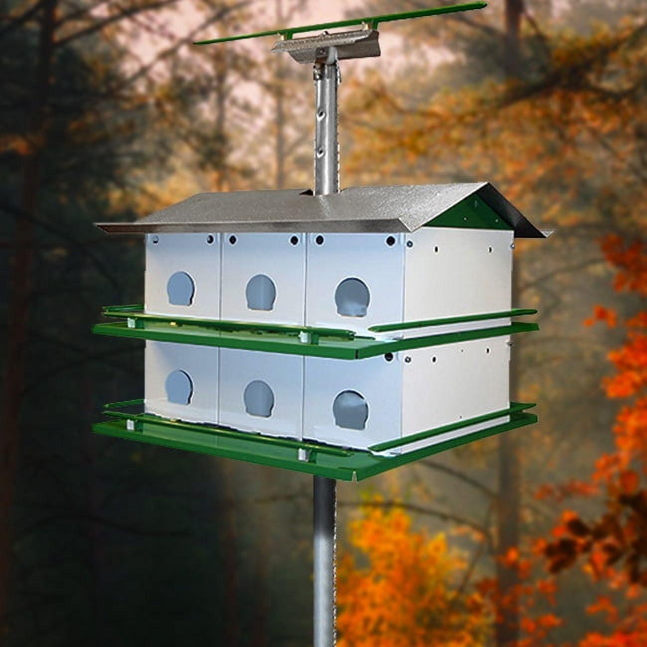 White and Green Aluminum 12-Room Martin Bird House with Pole