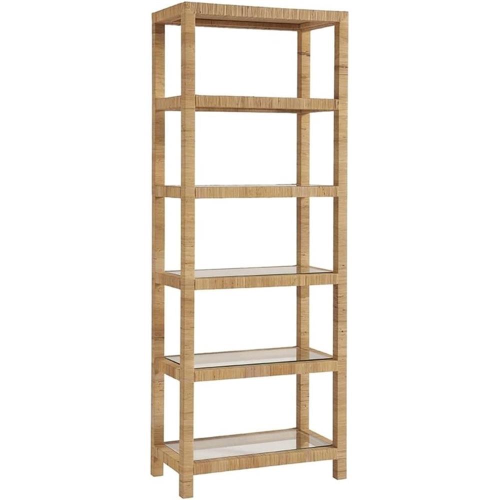 Escape Long Key Woven Brown Rattan 5 Shelf Bookcases with Glass Shelves