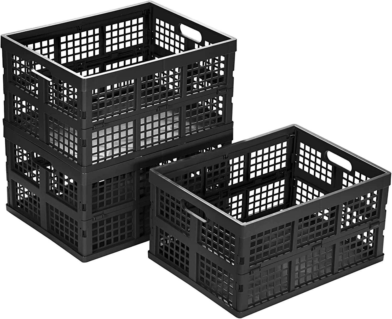 Eslite 34L Black Plastic Collapsible Storage Crates, Set of 3