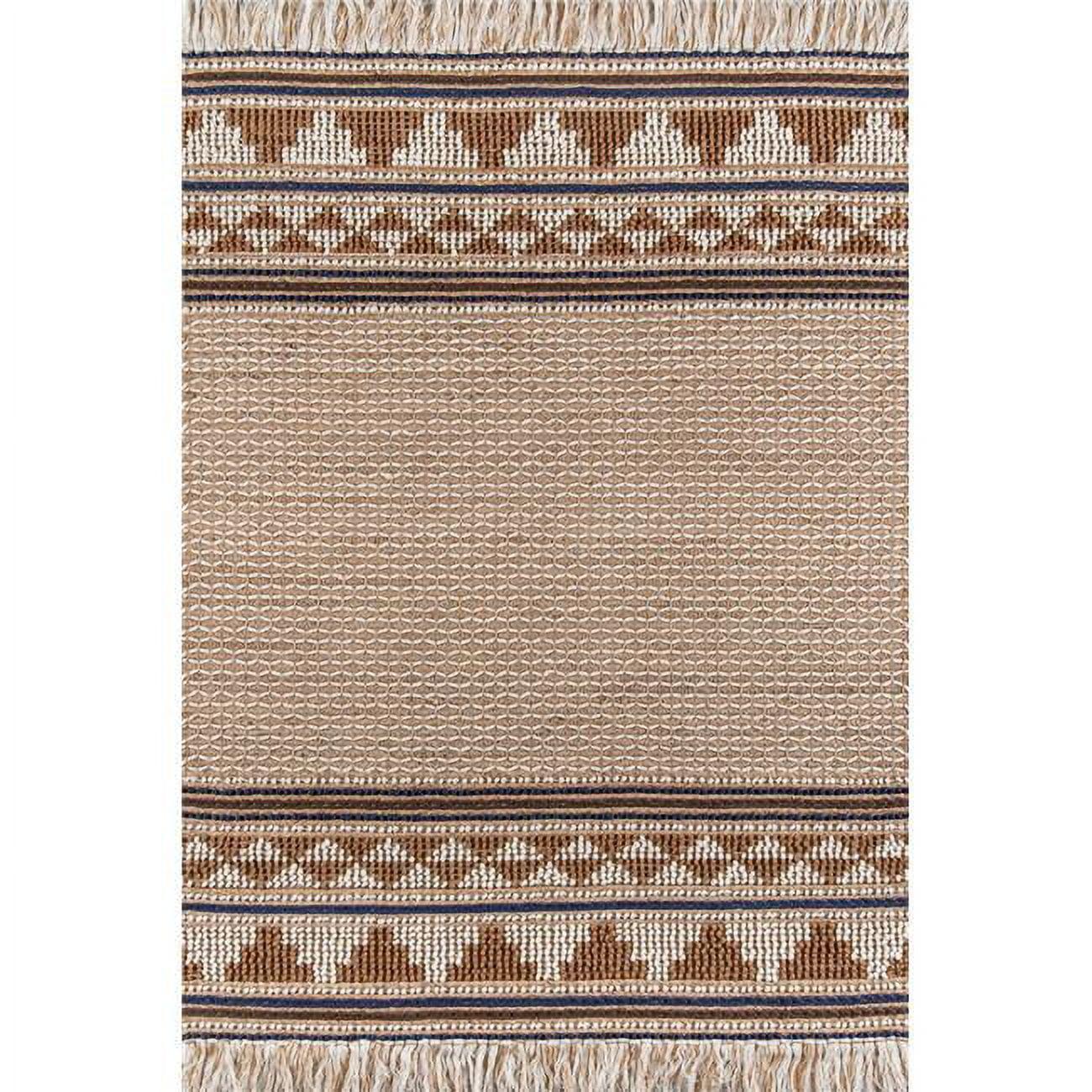 Ivory and Brown Geometric Handwoven Wool Cotton Rug