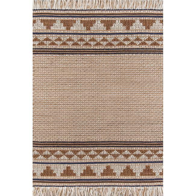 Ivory and Brown Geometric Handwoven Wool Cotton Rug