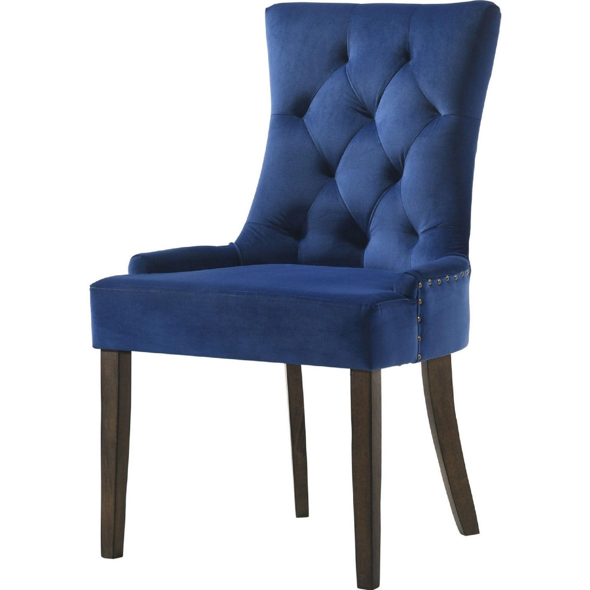 Esme 24 Inch Blue Velvet Tufted Side Chair with Wood Legs