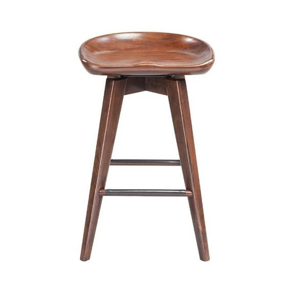 Esme 24 Inch Swivel Counter Stool, Contour Seat, Wood, Tapered Legs, Brown
