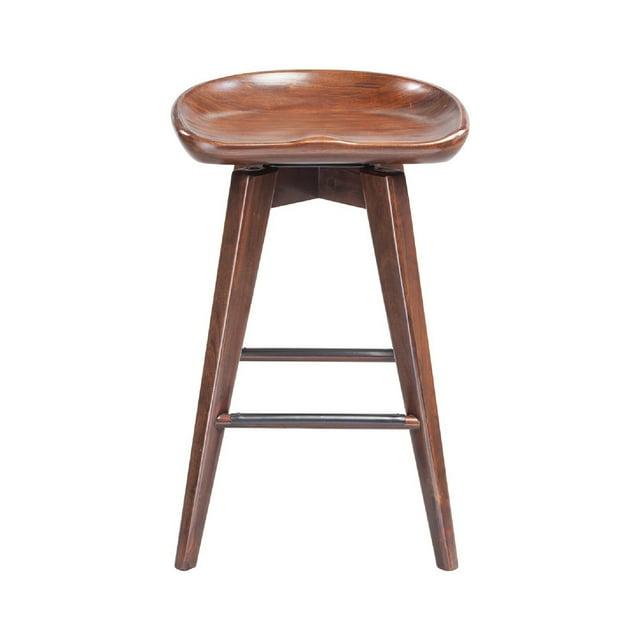 Esme 24 Inch Swivel Counter Stool, Contour Seat, Wood, Tapered Legs, Brown