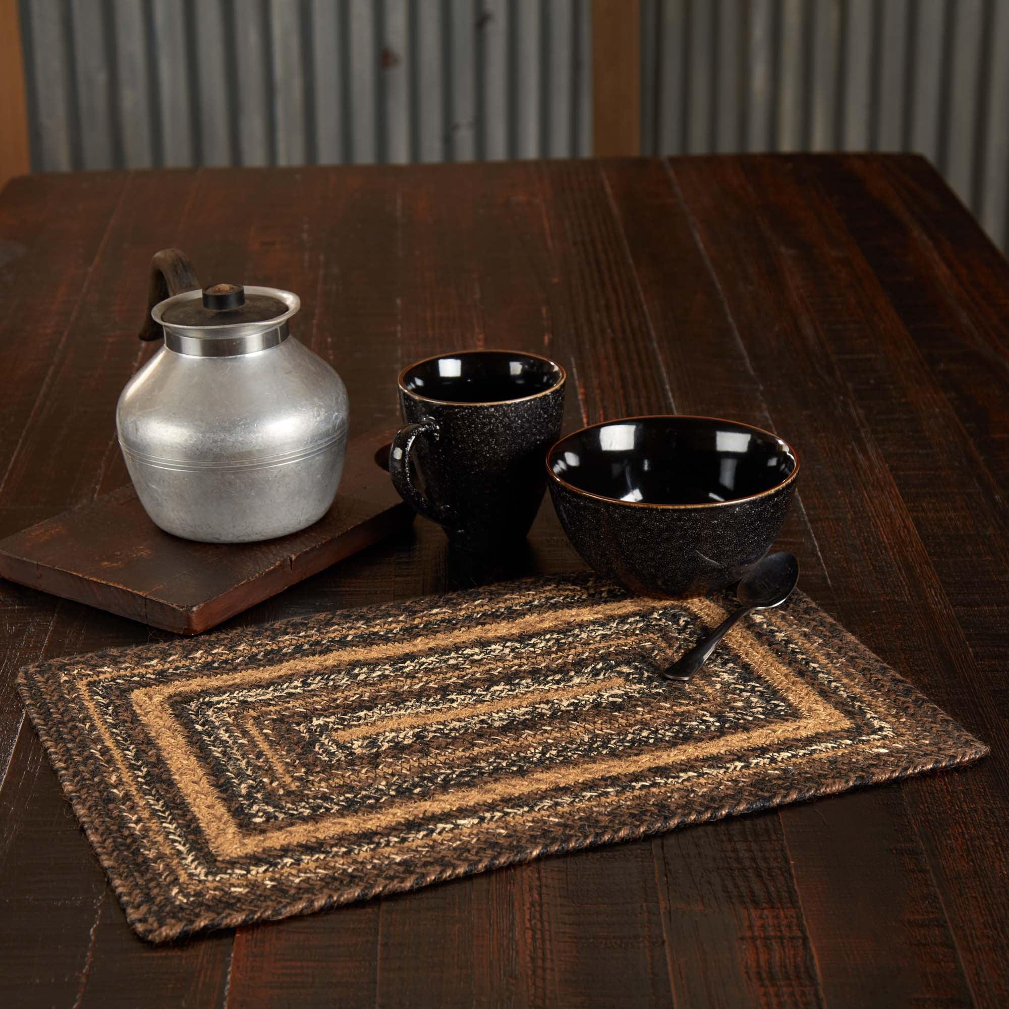 Espresso Brown and Black Jute Rectangular Placemat 12x18