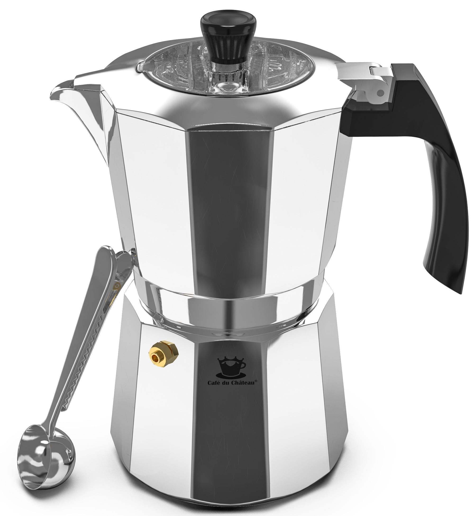 High Gloss Stainless Steel 6-Cup Espresso Maker with Transparent Lid