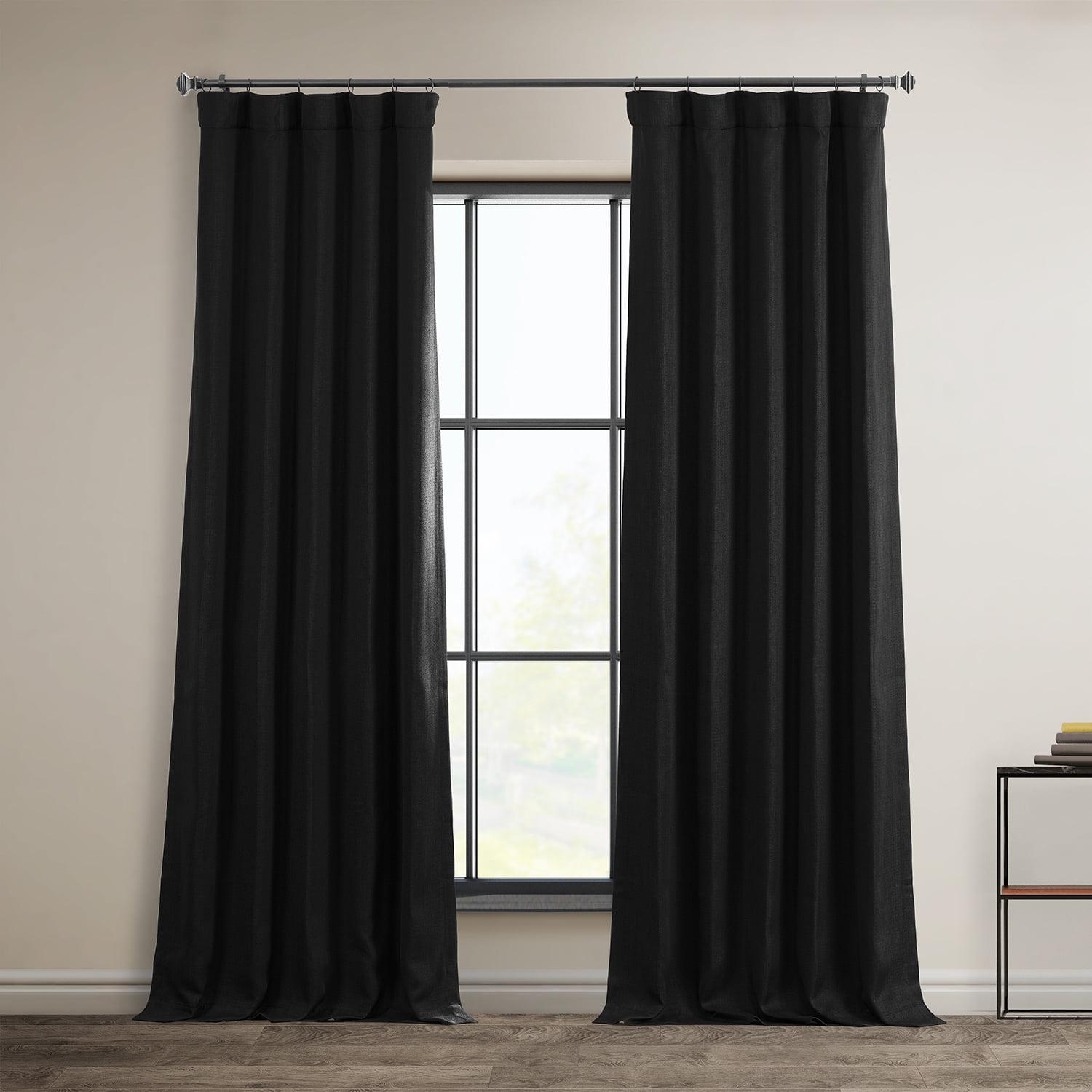 HPD Half Price Drapes Essential Black Faux Linen Room Darkening Curtains for Bedroom & Living Room Curtains (1 Panel), Door & Window Curtains 96 inches long, Rod Pocket Curtains & Drapes, 50W X 96L