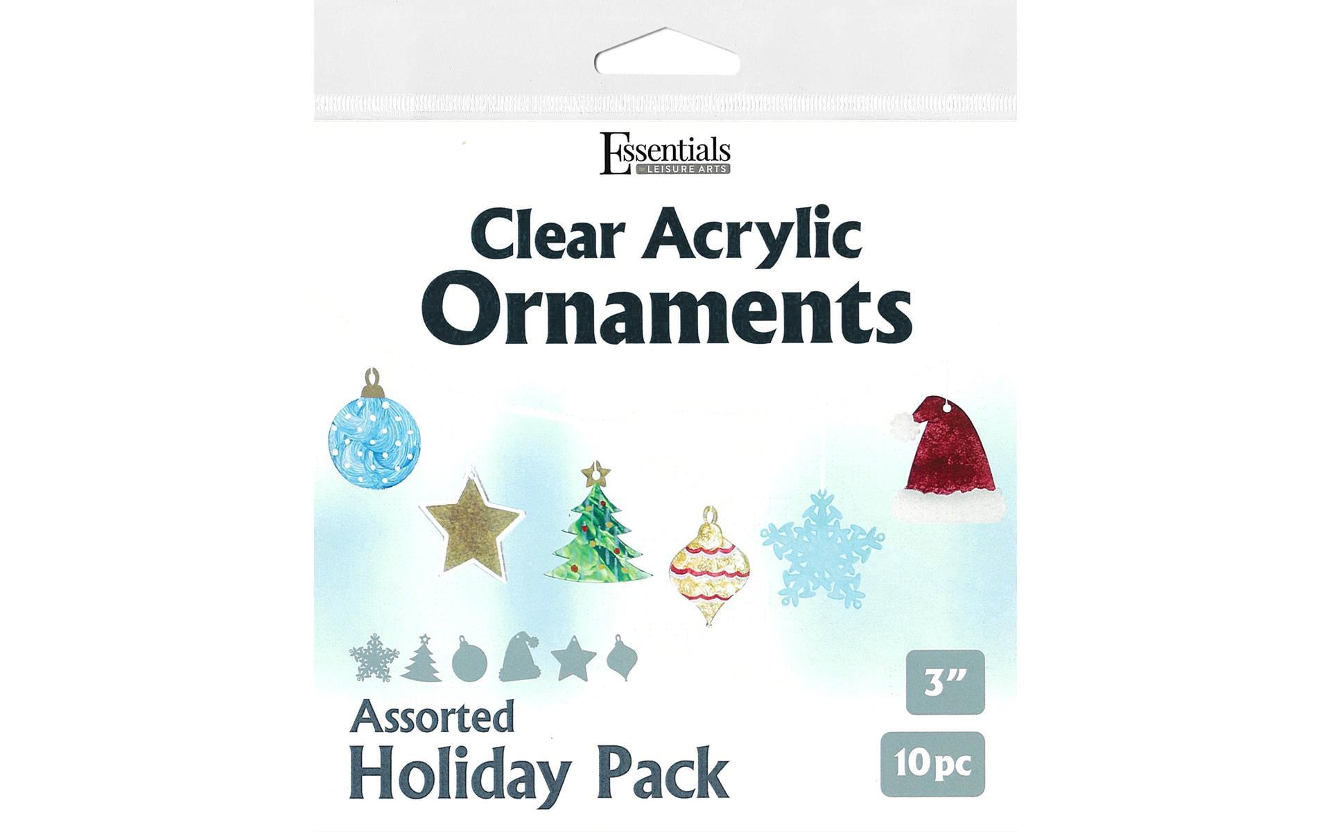 Essentials By Leisure Arts Clear Acrylic Ornaments 3" Assorted Holiday 10pc, Laser cut ornament blanks for decorating with vinyl, paint, stickers and more