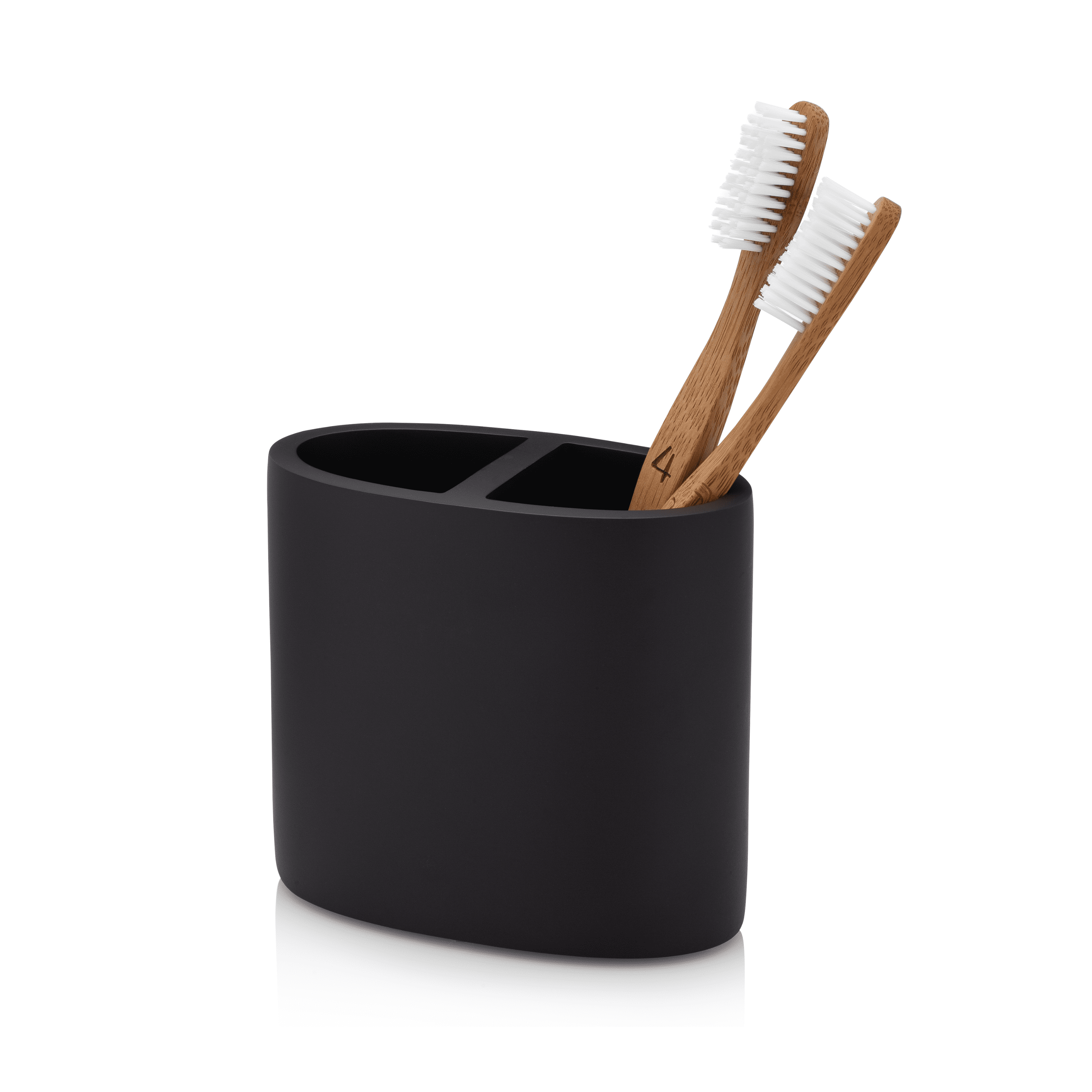 Matte Black Polyresin Toothbrush Holder with Rubber Feet