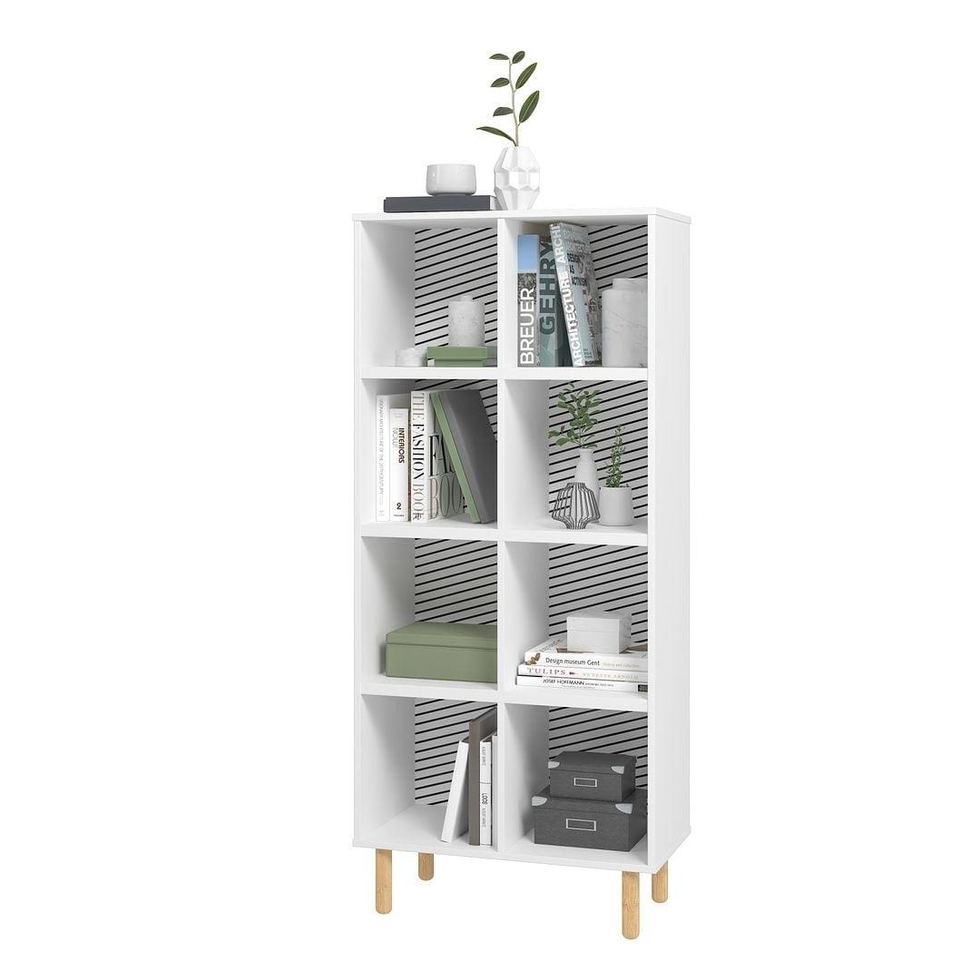 White and Zebra 60" Double Bookcase with 8 Shelves