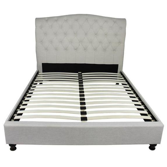 Essex Queen Platform Bed Upholstered in Beige Fabric