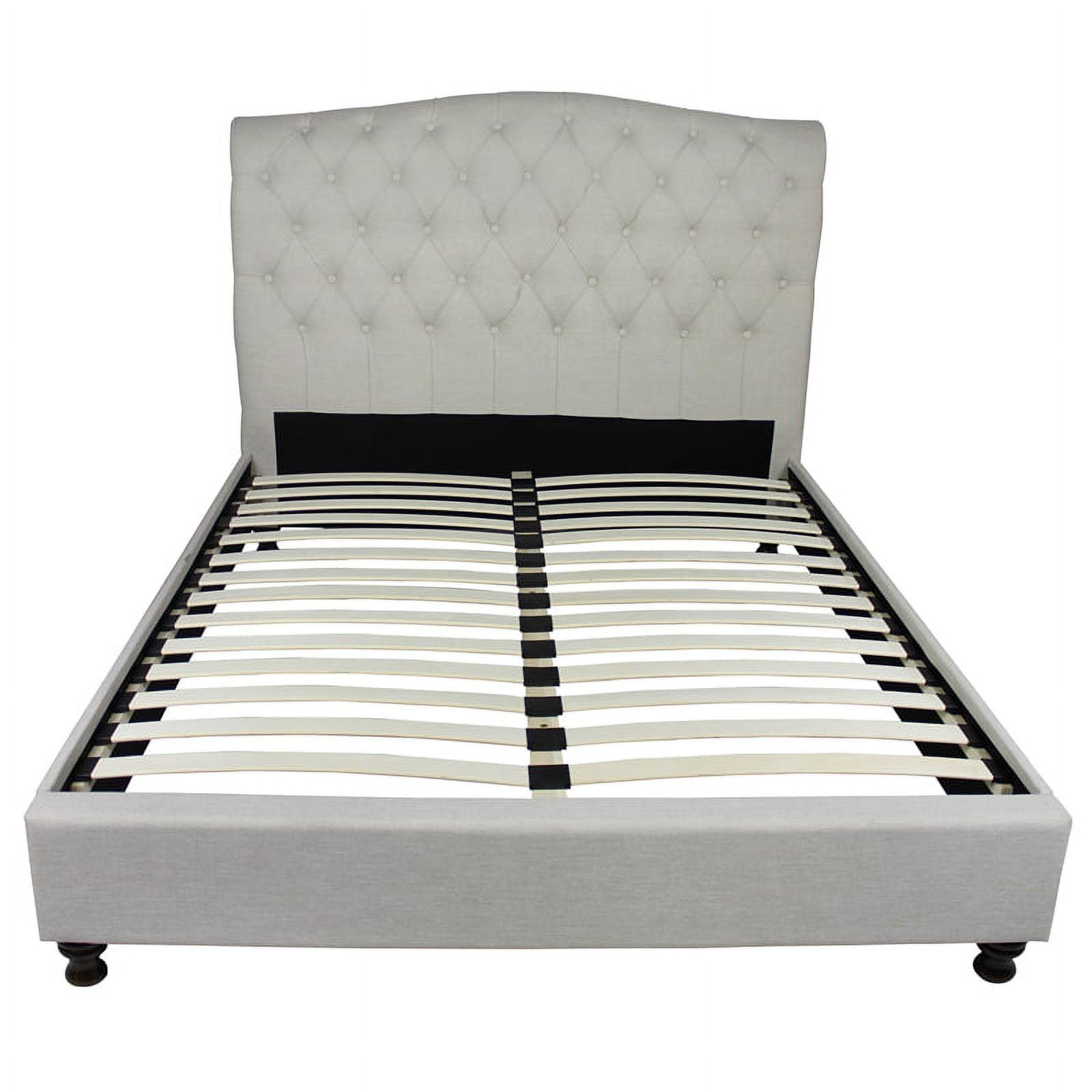 Chic Essex Beige Fabric Tufted Queen Platform Bed with Wood Frame