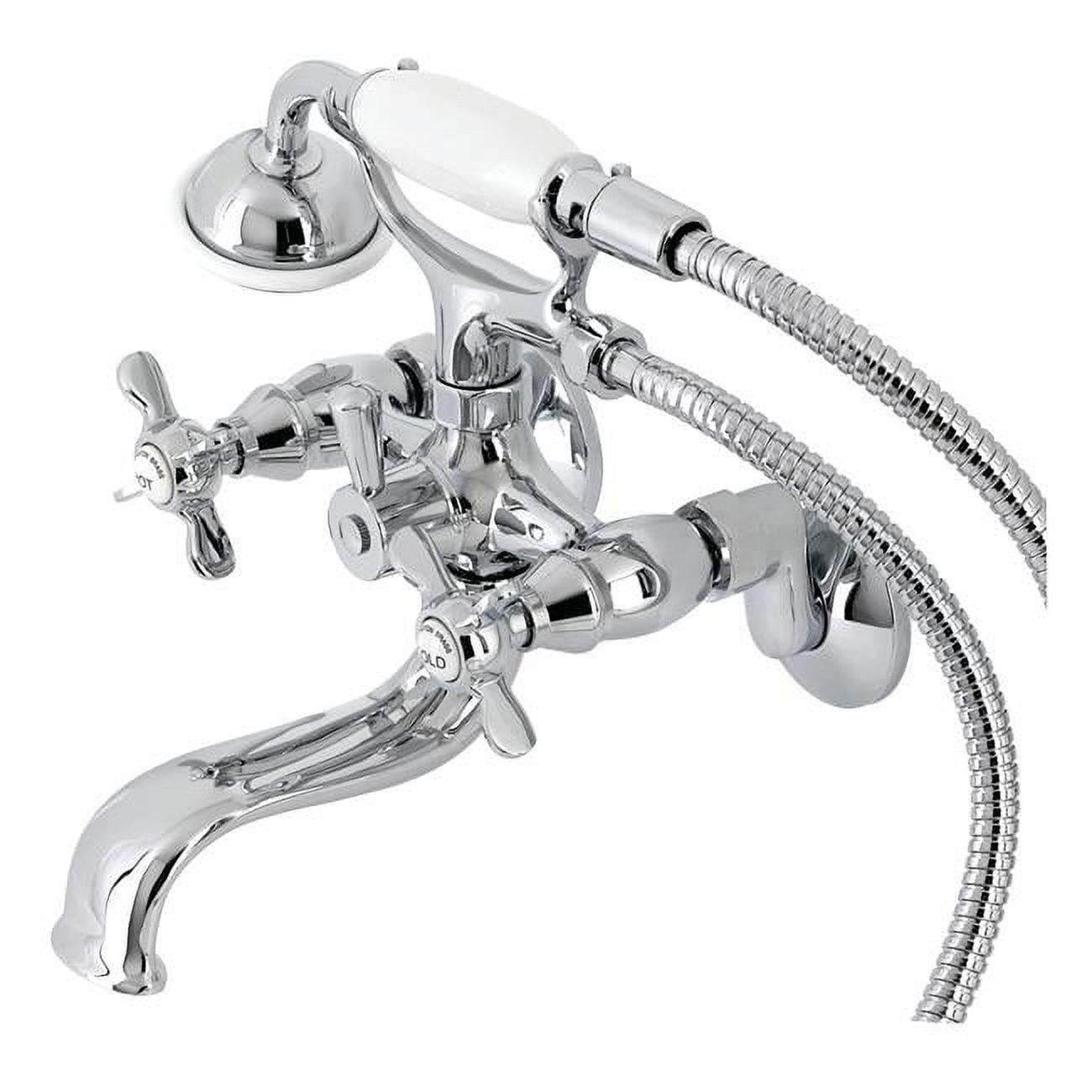 Kingston Brass Essex Three-Handle 2-Hole Wall Mount Clawfoot Tub Faucet with Handshower