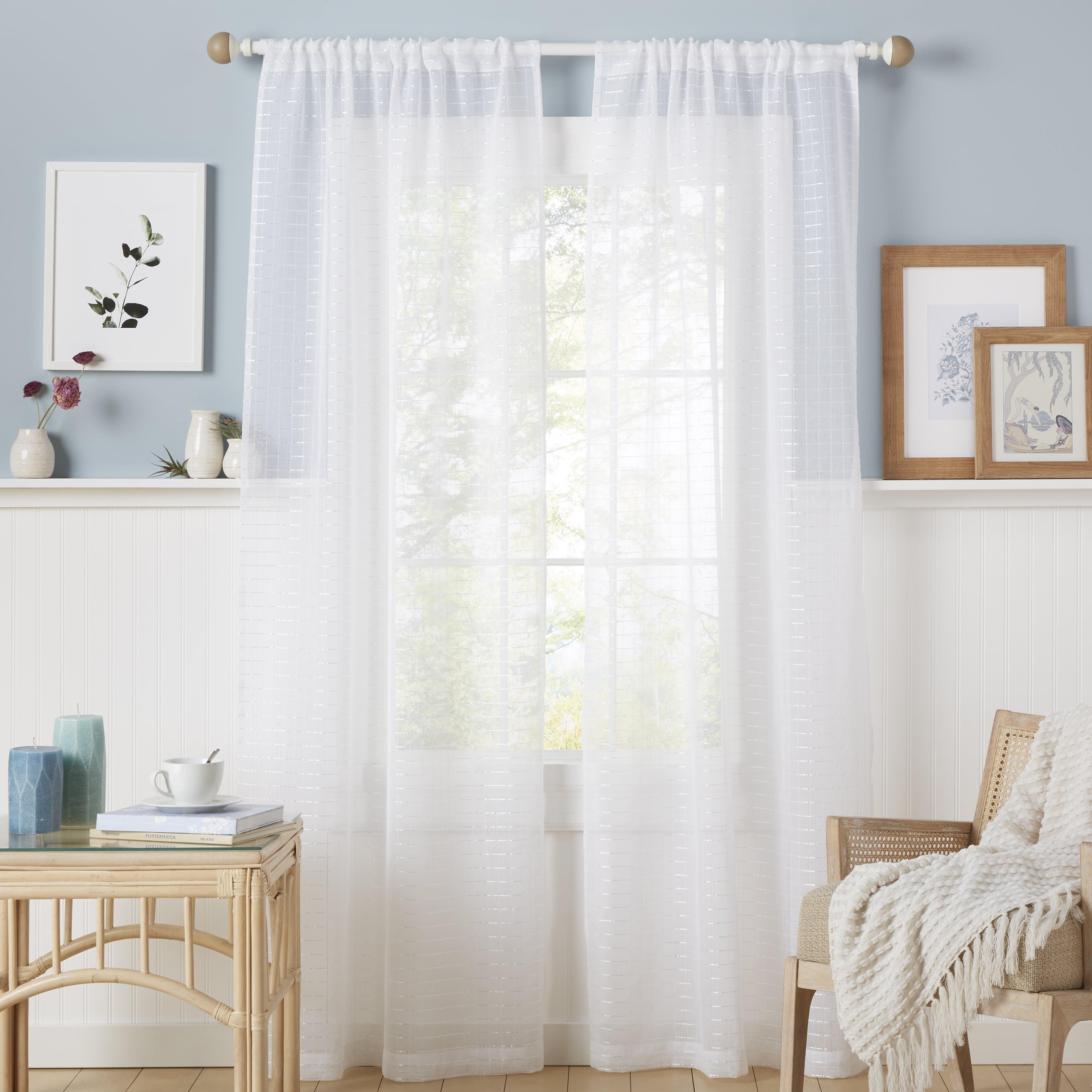 White Semi-Sheer Polyester Rod Pocket Curtain Panel Pair