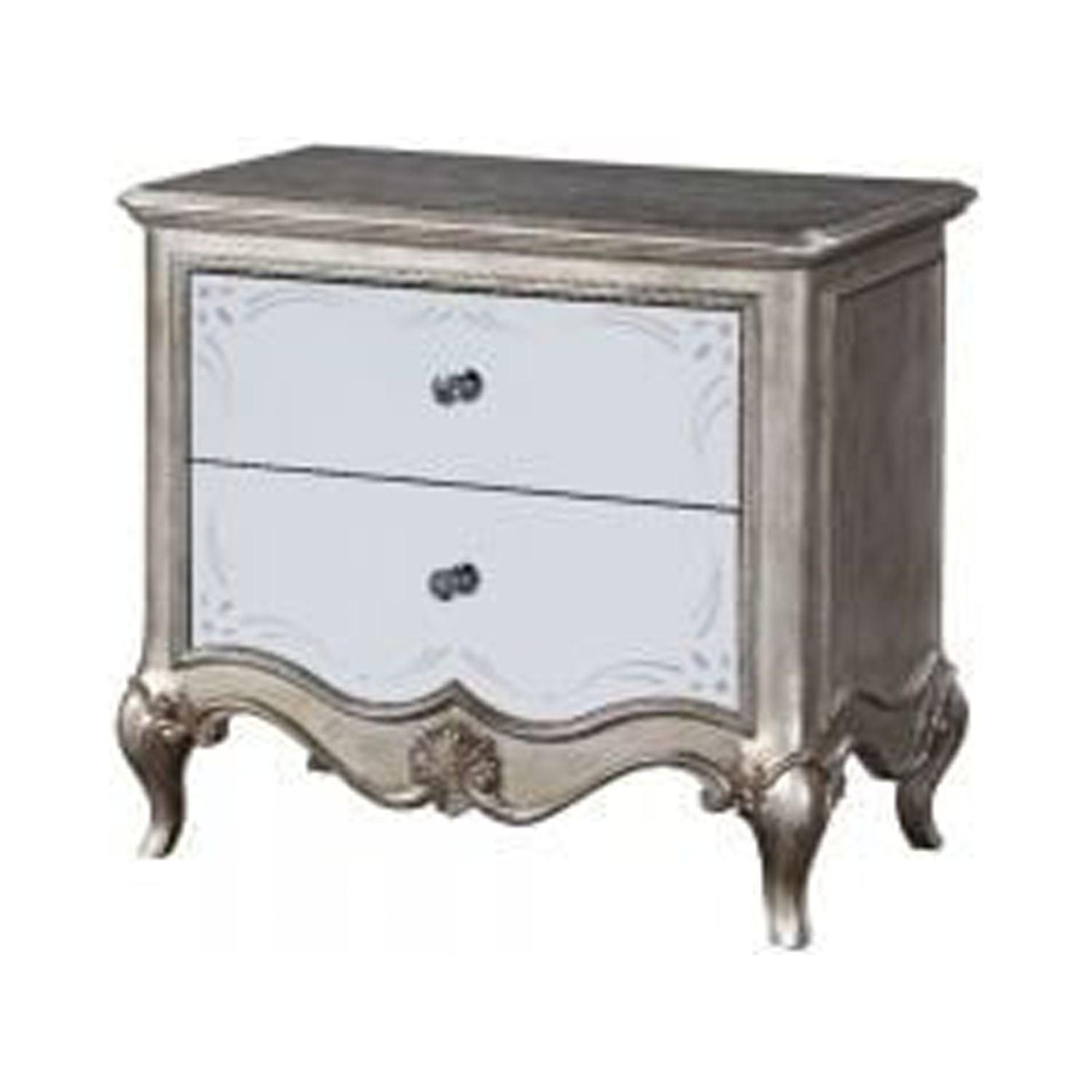 Antique Champagne Mirrored 2-Drawer Nightstand