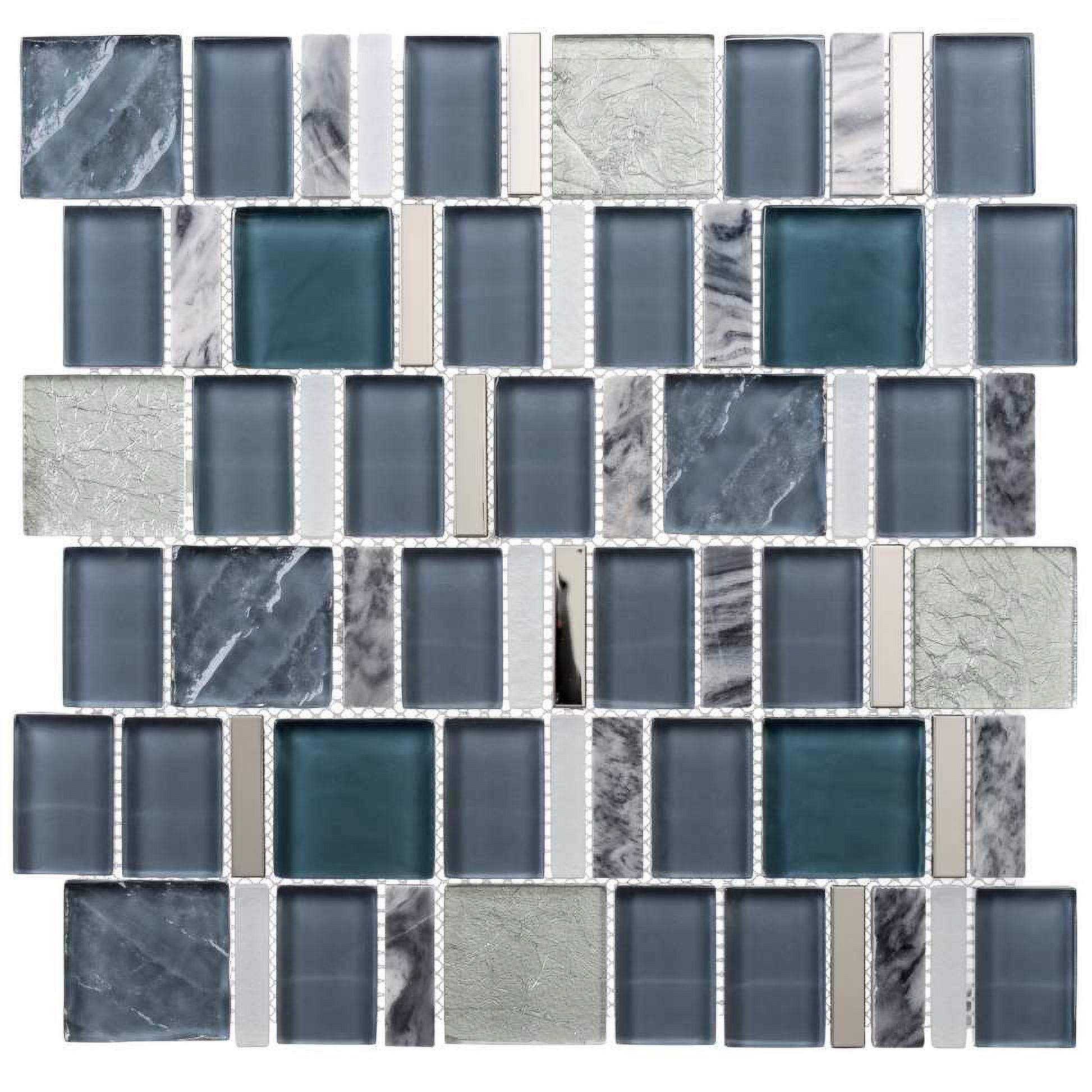 Estee Water Blue and Gray Glass Stone Metal Mosaic Tile