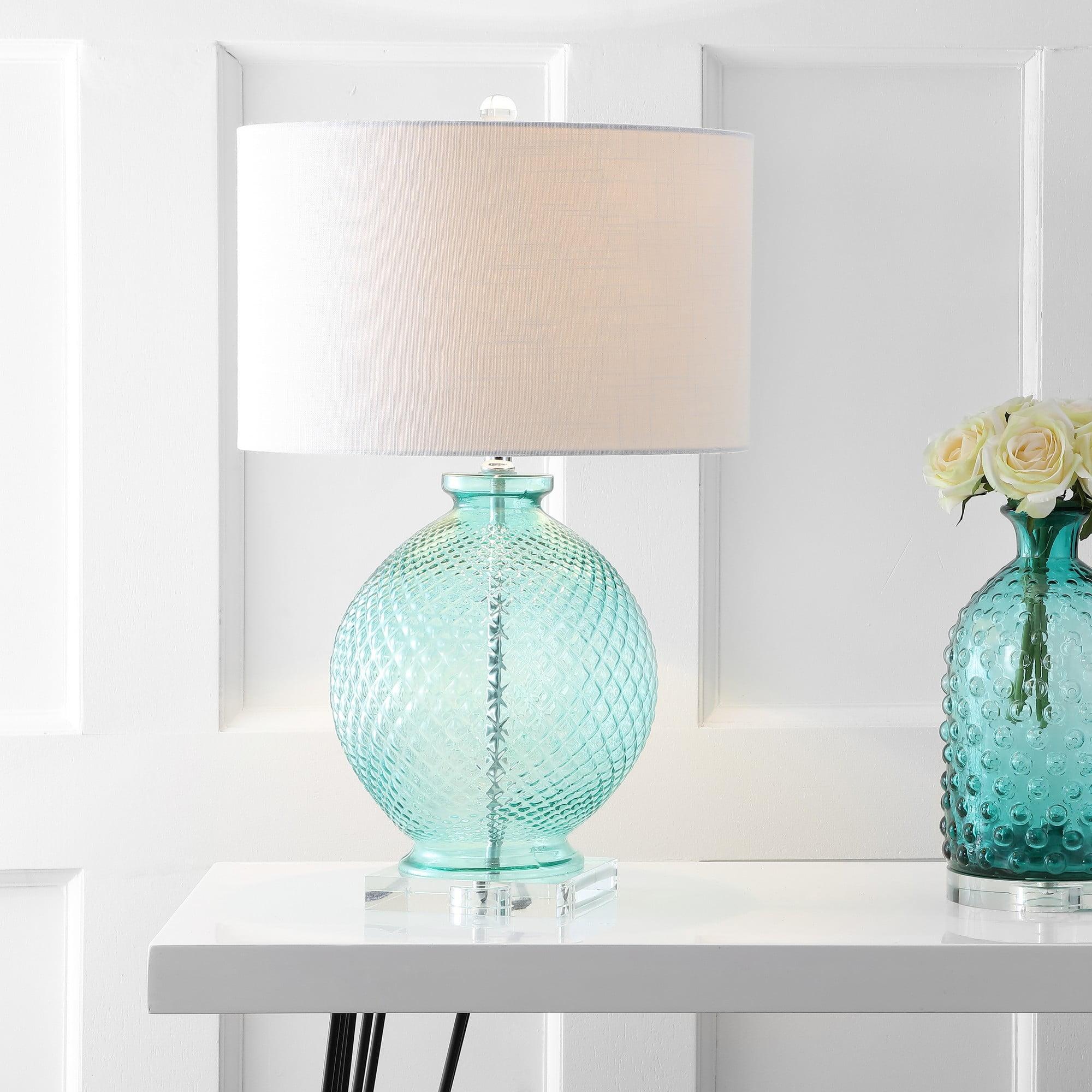 Aqua Glass and Crystal 26" Table Lamp with White Shade