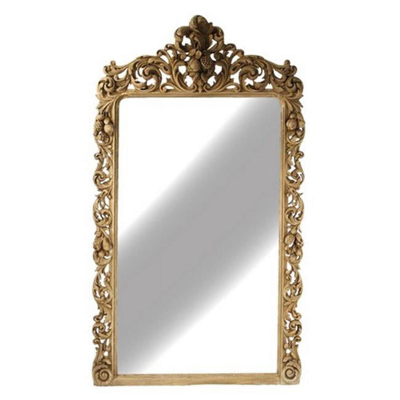 Estelle Rectangular Natural Wood Wall Mirror with Gold Accents