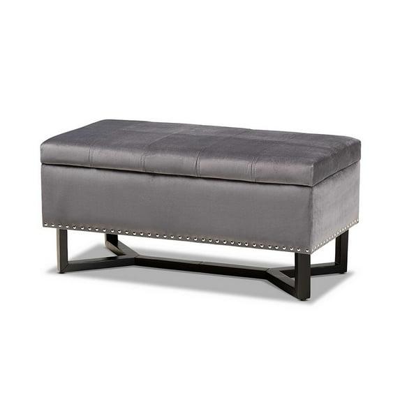 Wood Storage Ottoman Gray Velvet - Baxton Studio
