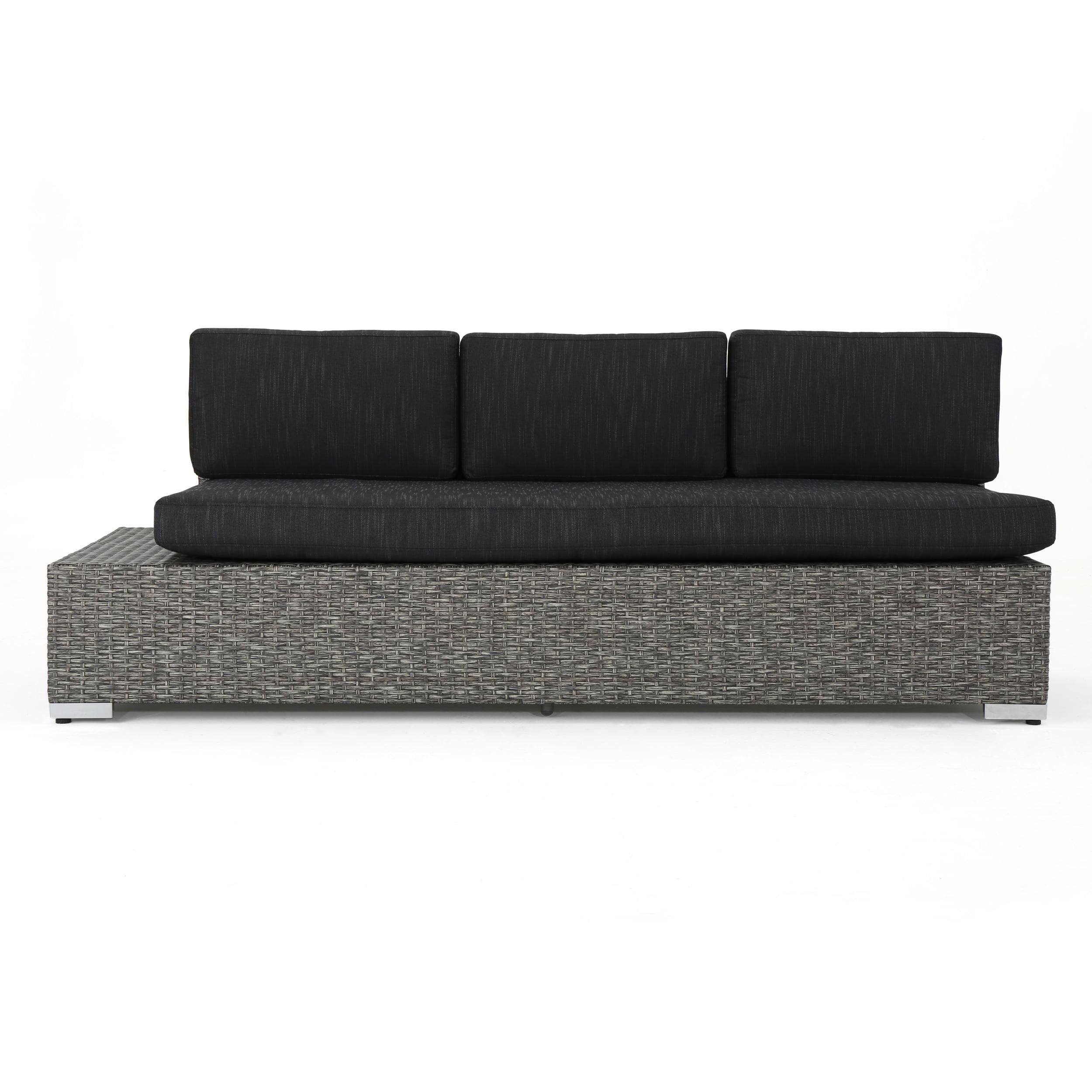 Esther Outdoor Black Wicker 3-Seater Sofa with Cushions