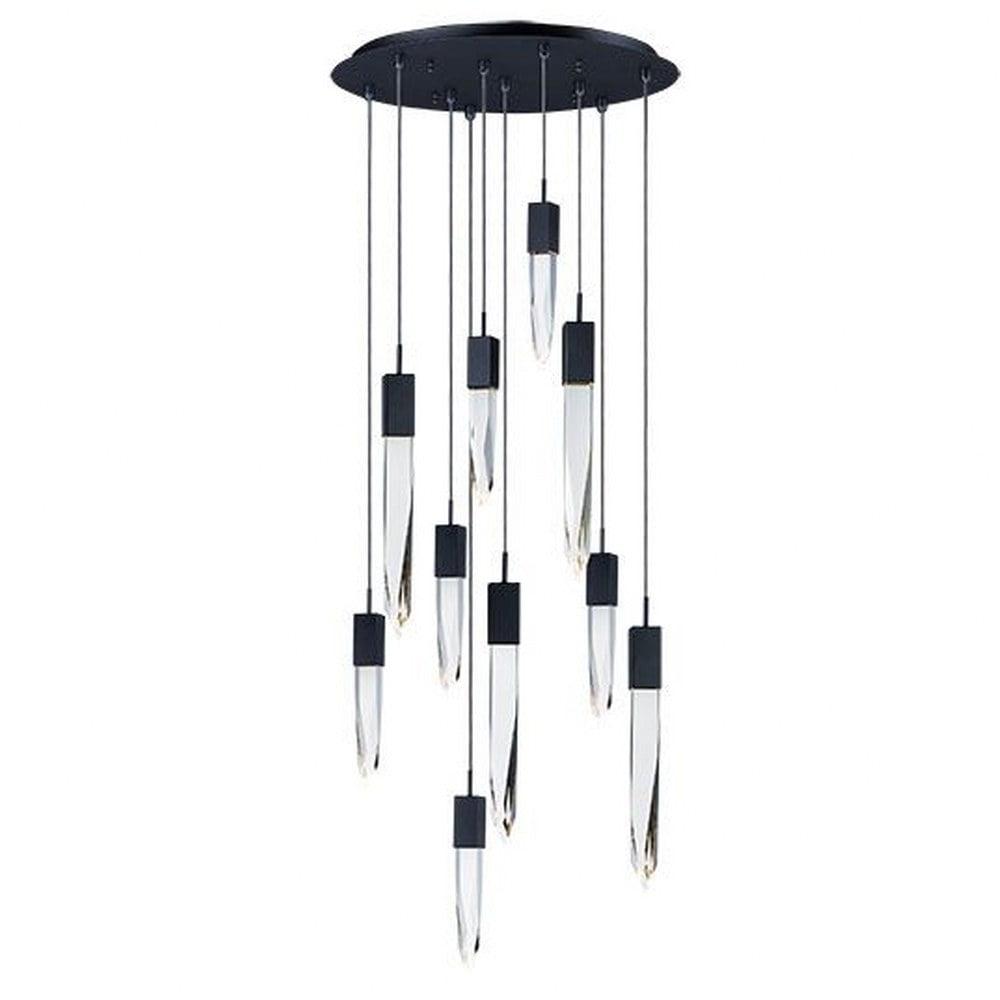 Quartz Black Crystal LED 10-Light Adjustable Pendant