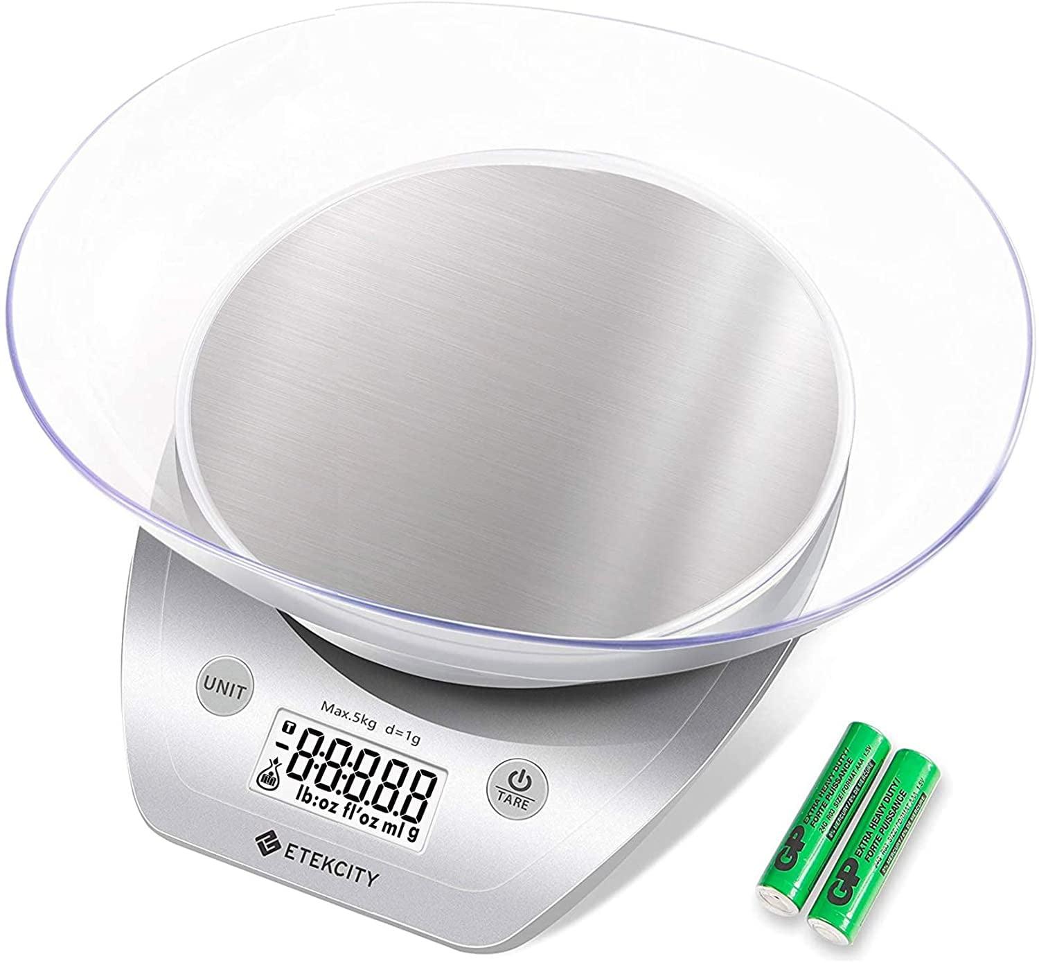 Etekcity Silver Stainless Steel Digital Kitchen Scale with Bowl