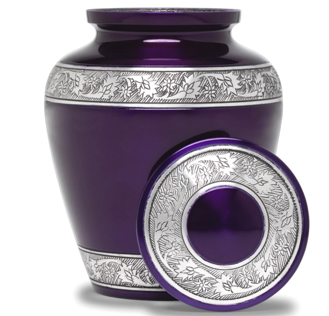 Elegant Purple Metal Cremation Urn with Silver Accents